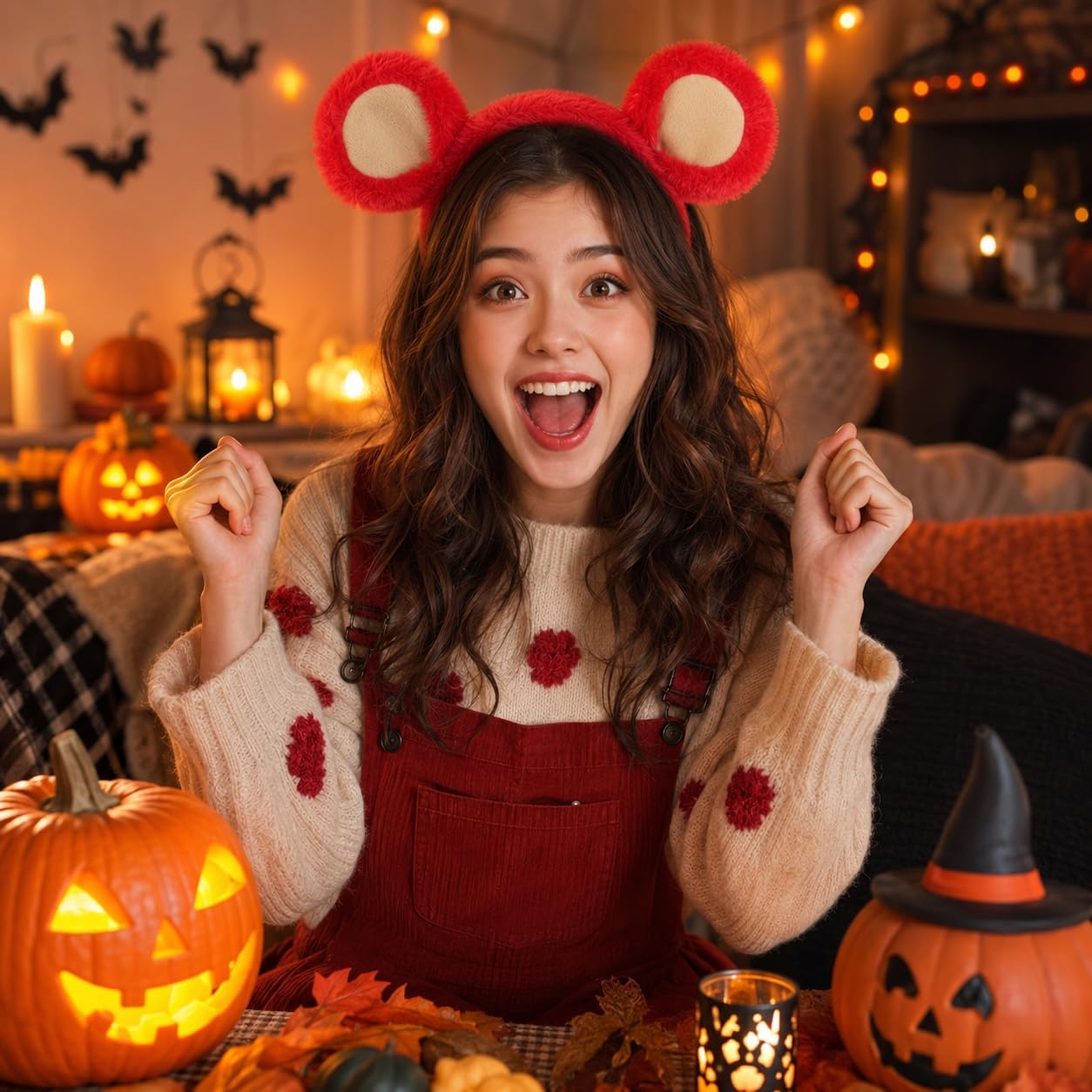 Red Mouse Ears Headband – Fluffy Realistic Mouse Headband with Soft Faux Rabbit Fur, Animal Costume Accessory for Christmas Halloween Party Cosplay, Washable Elastic One Size image 5