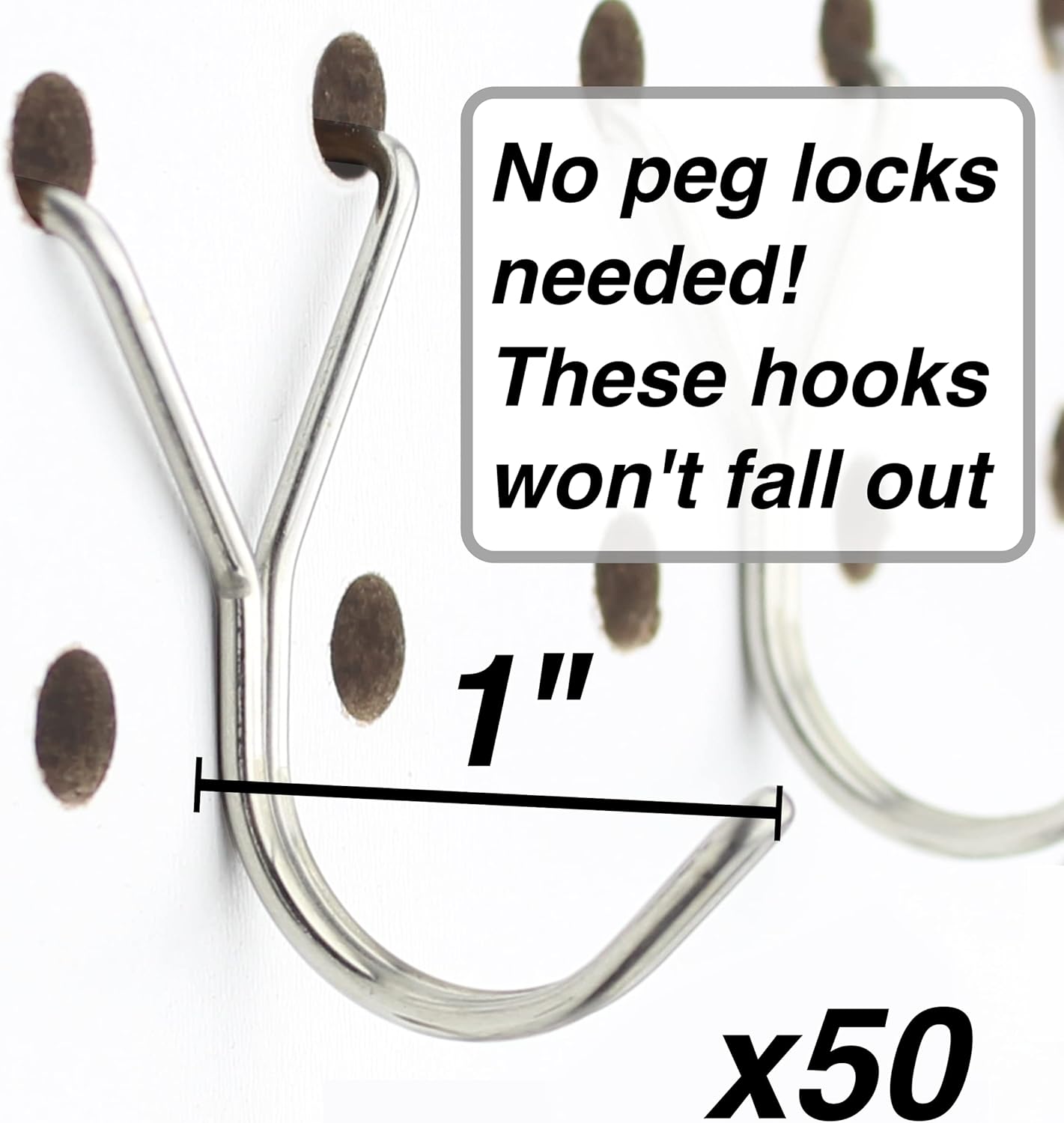 Pegboard Hooks 50-Pack 1in J-Hook - Will Not Fall Out - Fits Any Peg Board - Stainless Steel - Multipurpose - Organize Necklaces, Jewelry, Retail Items, Keys, Craft or Supplies : Industrial & Scientific