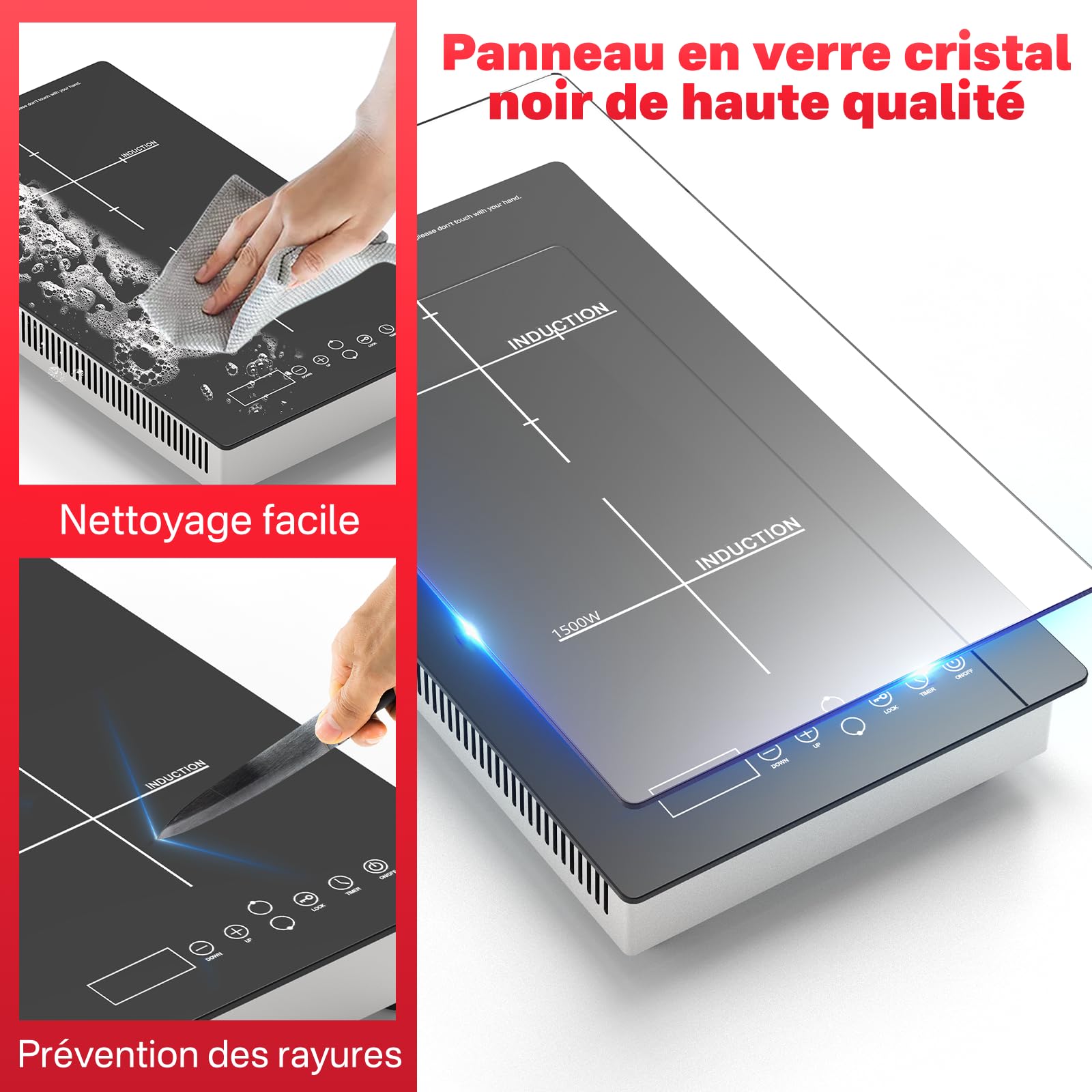 Plaque à Induction Encastrable 2 Foyers 3500W, Plaque de Cuisson Électrique avec Commande Tactile, Double Zone avec Minuteur et Sécurité Enfant, Induction - ID2EU