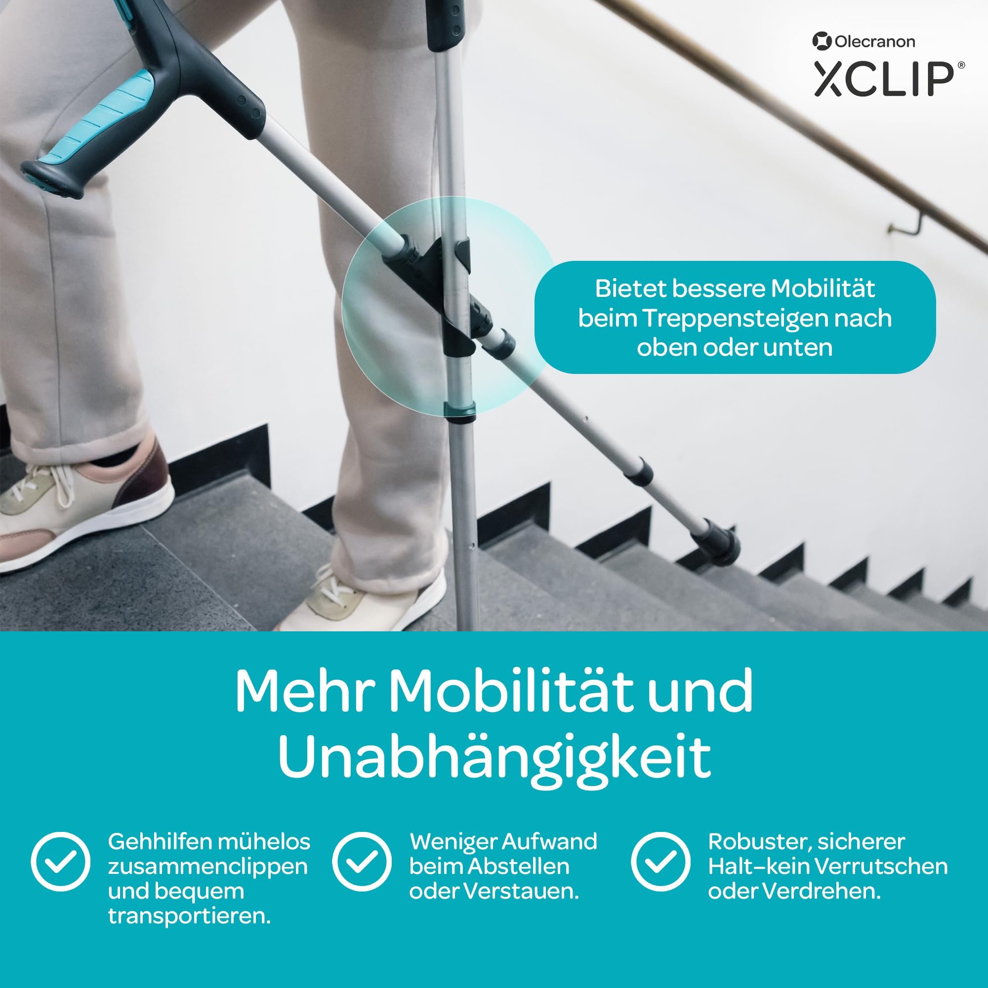 Unterarm Krückenhalter für Runde Gehstöcke, Halterung 64-72 mm | X-förmiges Design für Alltag und Reisen, leicht mitzunehmen, schnell zu befestigen und als Krücken zubehör griffbereit