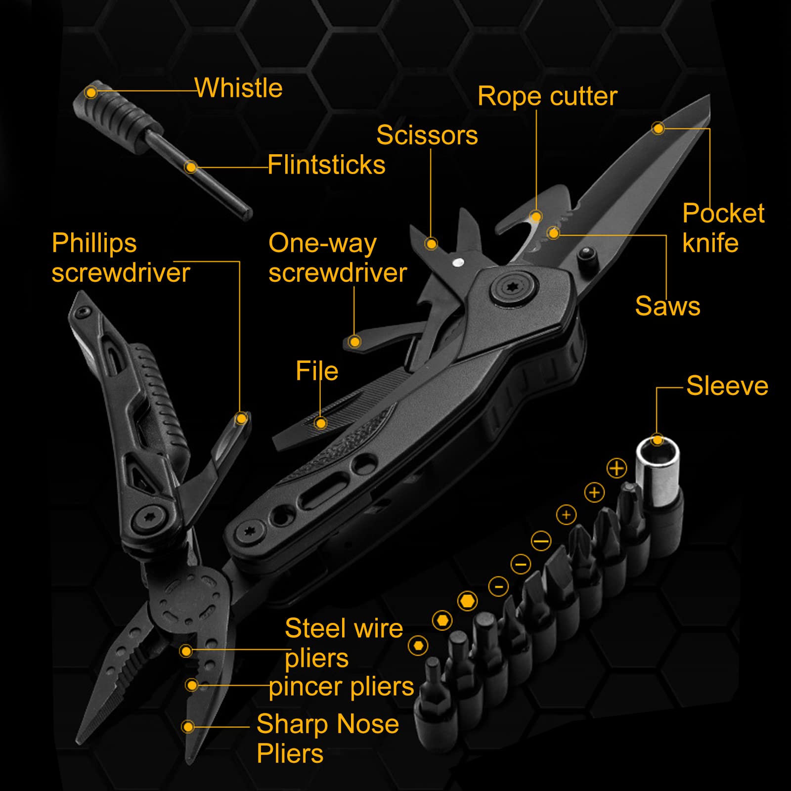 13 En 1 Multitools Avec Sac En Tissu Oxford Couteau Pliant Pince Multifonction Outil En Acier Inoxydable Pour Extérieur,Survie,Camping, Randonnée,Réparation Simple