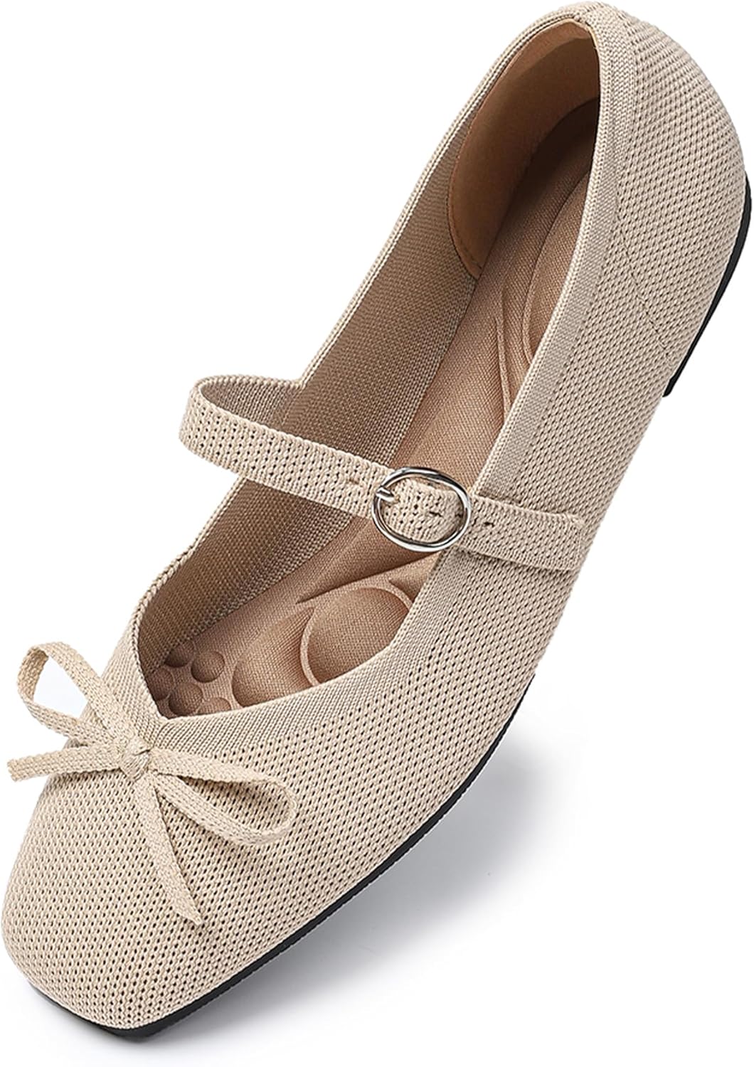 Knit Flats for Women Square Toe Flats Casual Ballet Flats with Ankle Strap,Washable Comfortable Dressy Mary Jane Flat - Image 6