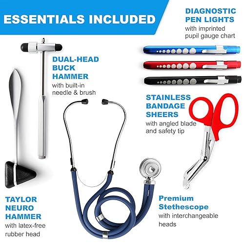 Miniatura 7 de Primacare KB-9397-BL Estuche para estetoscopio, suministros incluidos, azul con múltiples compartimentos, bolsa portátil y ligera para botiquín de