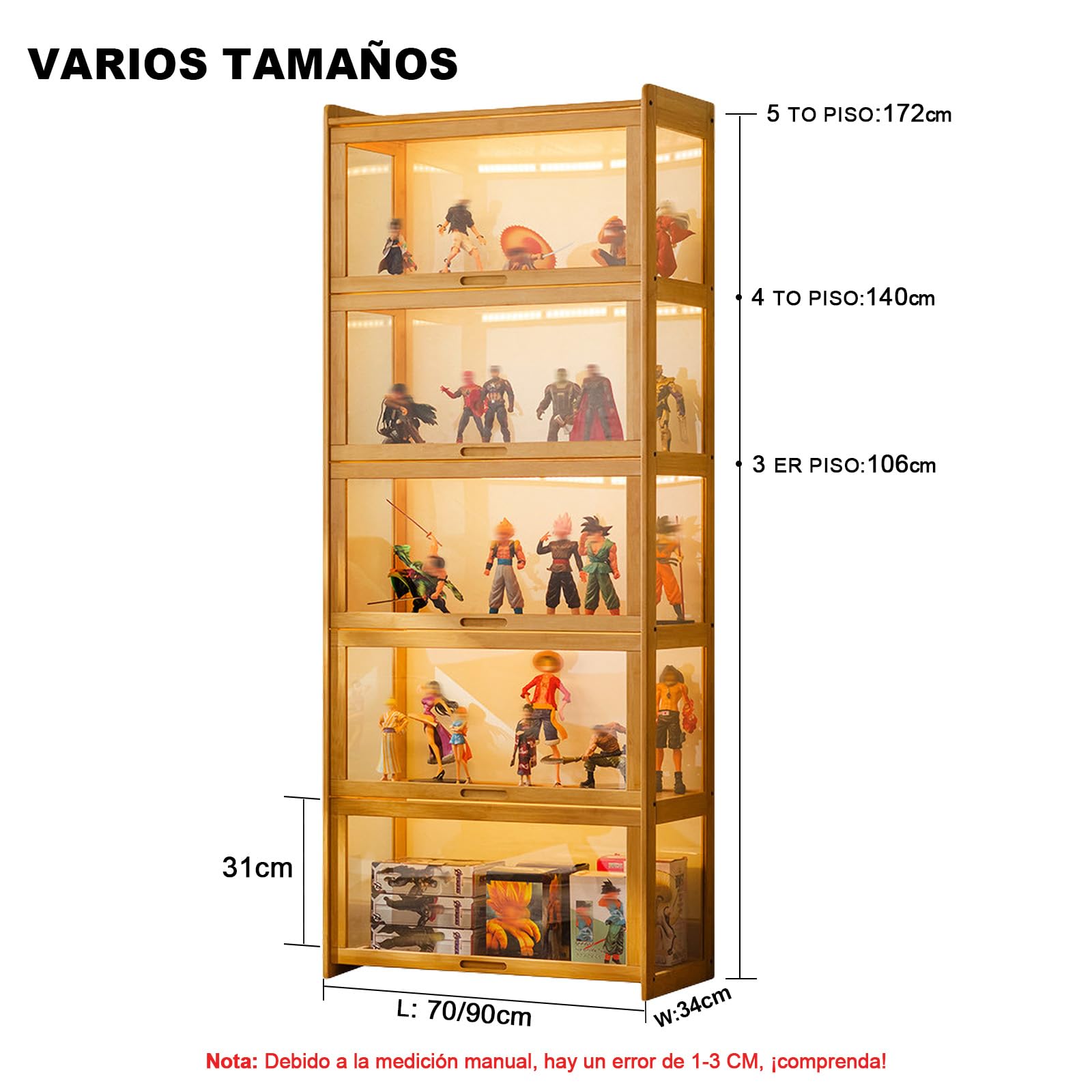 Vitrina, Vitrina Expositora Multifuncional de Vidrio a Prueba de Polvo, Diseño de Puerta de Gabinete con Solapa, Vitrina Cristal para Oficinas, Dormitorios, Salas de Estar