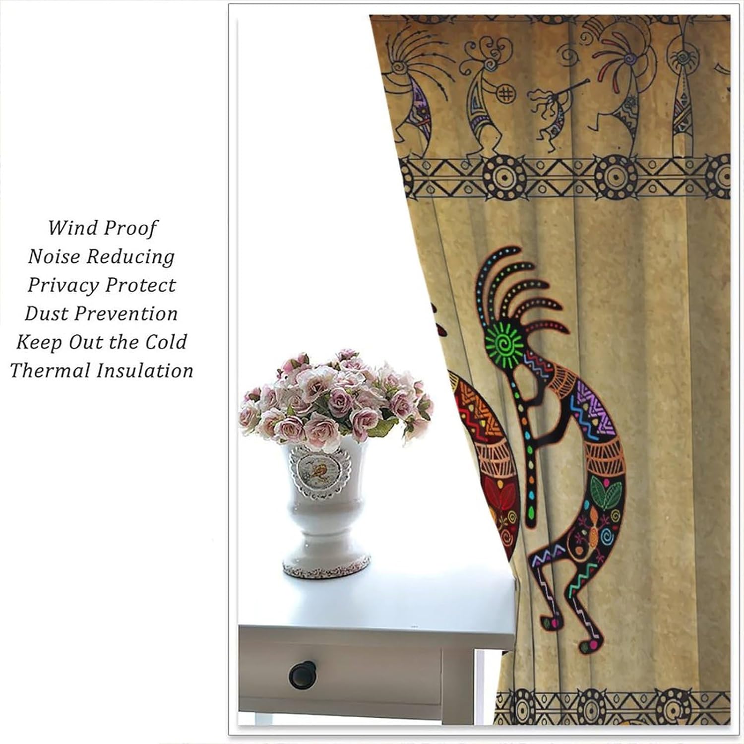 Southwestern Curtain, Native American Kokopelli Ethnic Tribal Vintage Retro Music Agriculture Ancien for Living Rooms and Bedrooms Drapes 2 Panels 42x54 Inch, Style