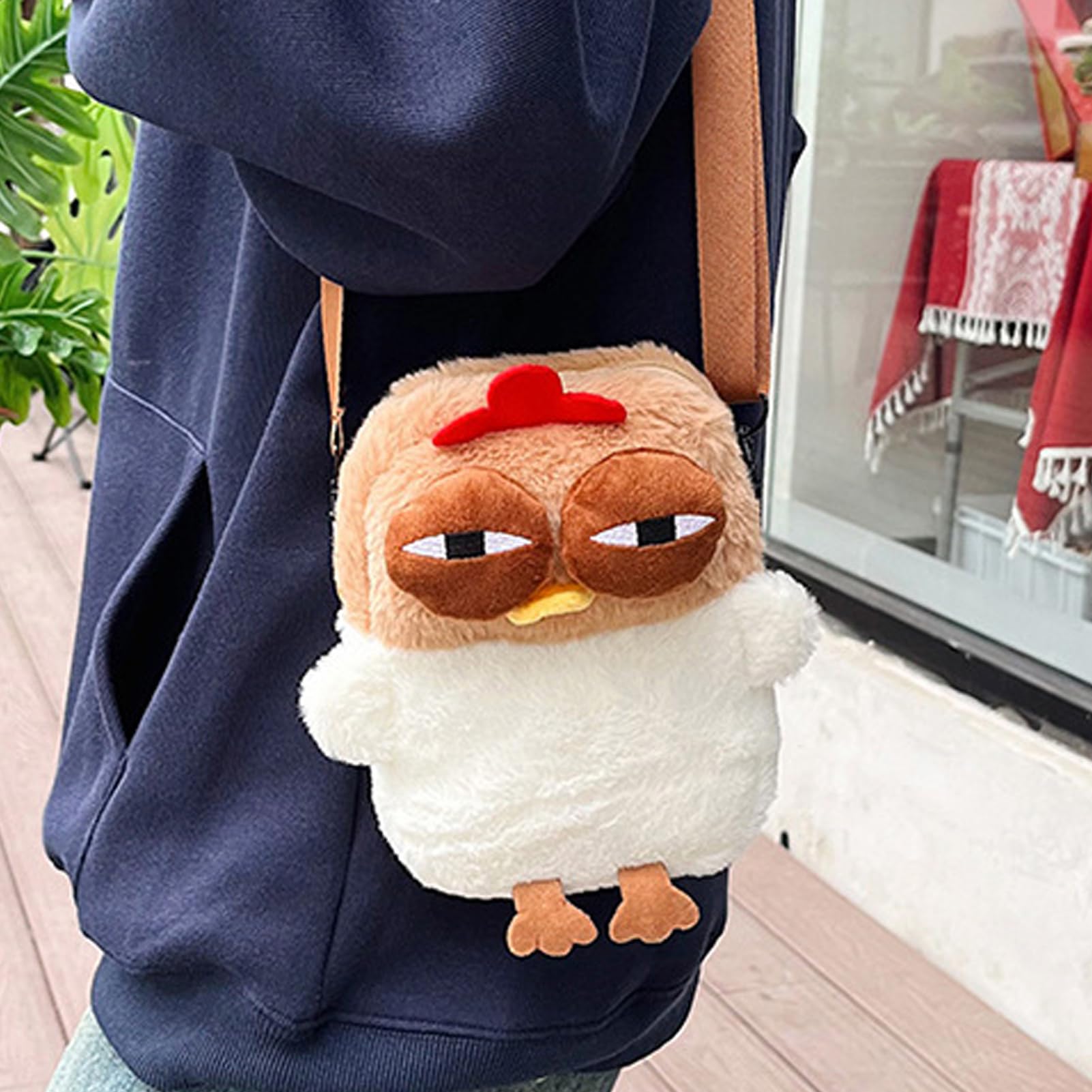 Chicken Shoulder Bag, Zipper Plush Animal Purse, Soft Stuffed Bag, Compact Cross-Body with Adjustable Strap, Ideal for Kids, Toddler, Boys, Girls, Travel, School, Playtime