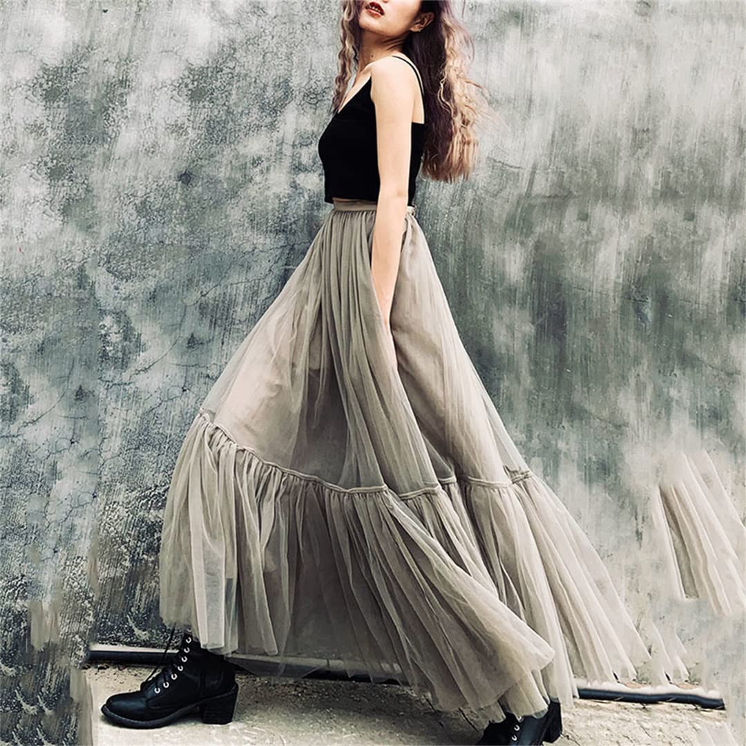 Gonne in Tulle Multistrato per Donna Gonne Larghe a Vita Alta estive Gonne Lunghe a Strati Femminili