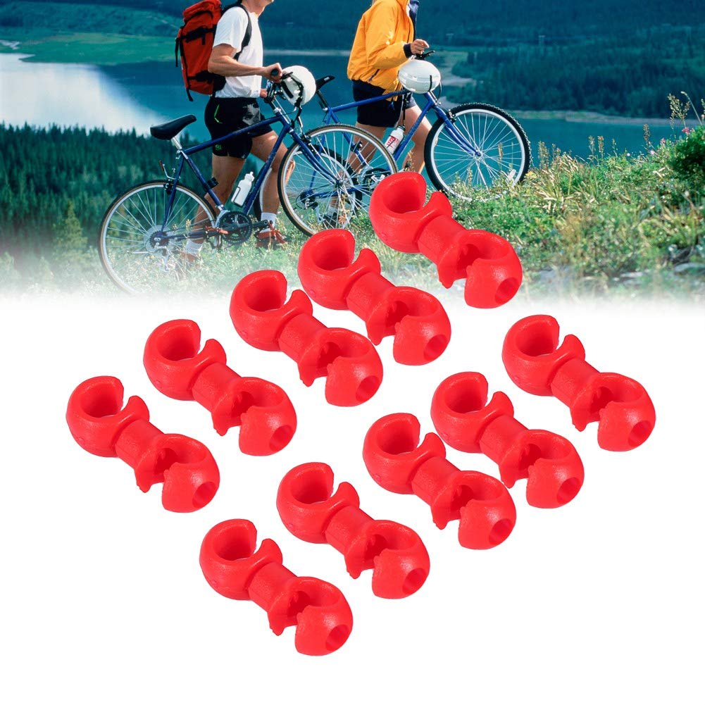 10PCS Bike Cable Clips, Plastic Cycle Brake Cable Clips Cycle Rotatable S Hook Buckle Clips Cycle Cable Clamps for Mountain Road Folding Fixed Gear Bikes (Red)