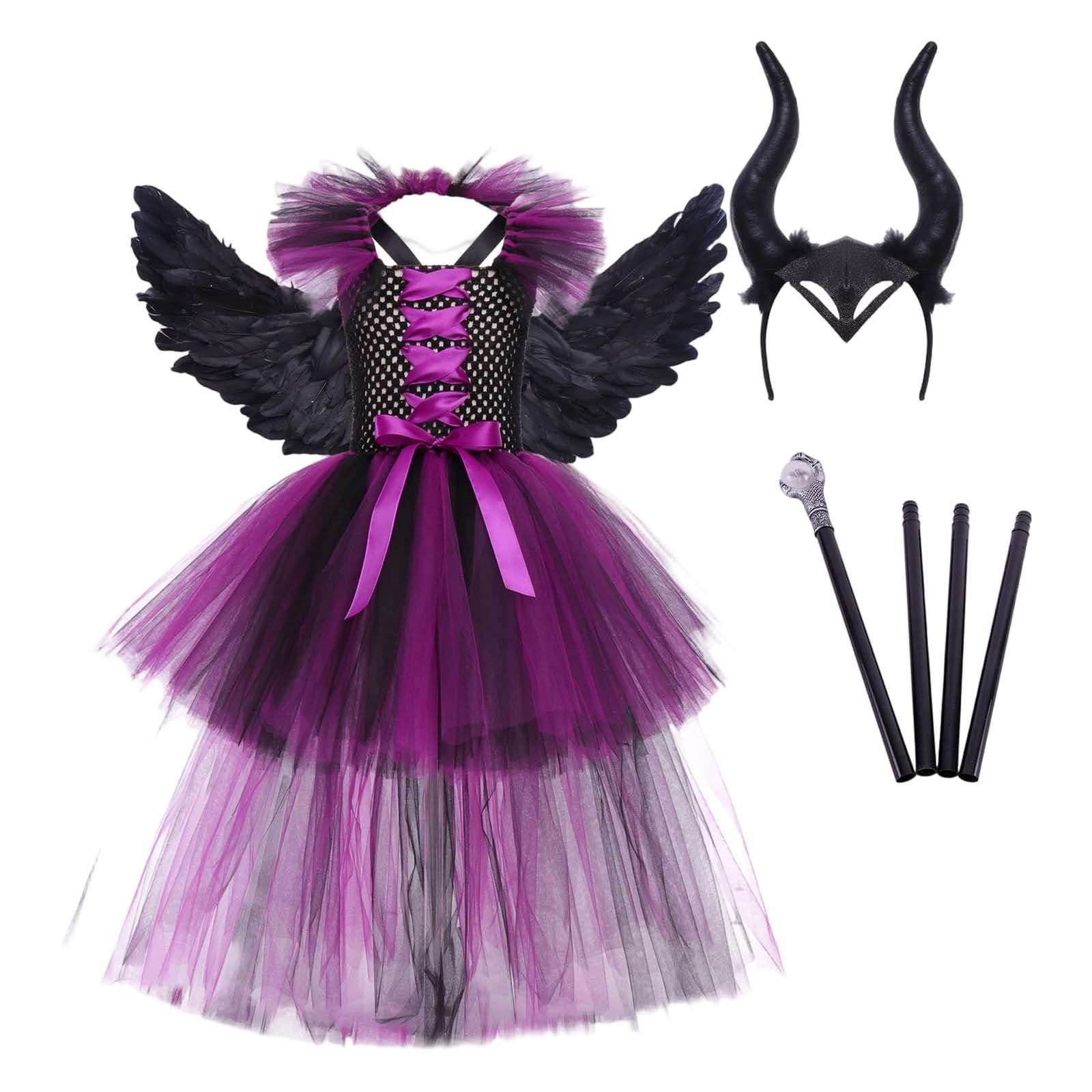 Genérico Disfraz Halloween NiñA 4 AñOs - Disfraz de cosplay gótico, elegante vestido con cordones y falda acampanada para fiesta de Halloween, atuendo de bruja