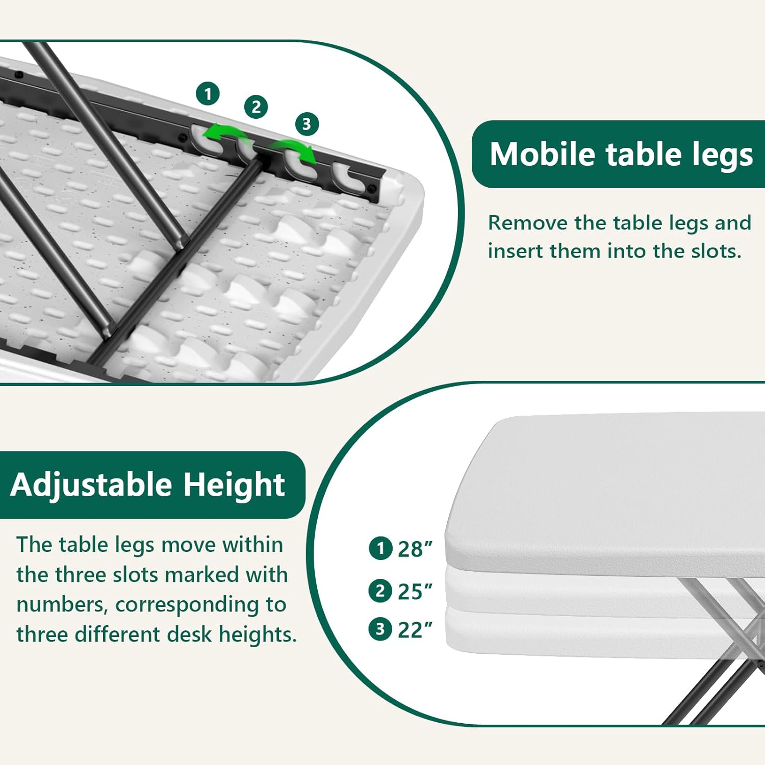 Folding Table 30 Inch - Small Desk Adjustable Height TV Tray for Laptop, Couch, Camping - Heavy Duty Utility Foldable Table for Small Spaces, No Assembly Required, White Granite