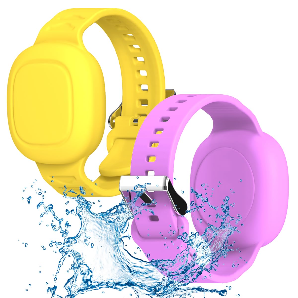 Photo 1 of [2 Pack] Silicone Case for Tile Mate Waterproof, Kids Bracelet Tile Mate Holder Case Cover Compatible with Tile Mate (2022), Adjustable Hidden Tile Mate Bracelet for Kids/Teen/Elderly (Purple+Yellow)