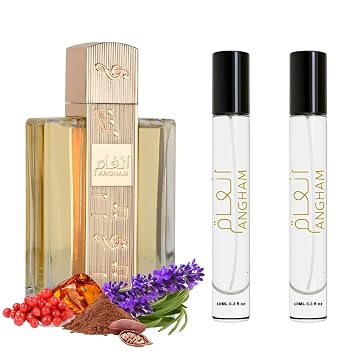 عطر أنغام المكافئ للرجال والنساء | كولونيا صيفية تدوم طويلاً | فانيليا شرقية | رائحة عطرية فريدة | زجاجتان سعة 10 مل | زجاجة كبيرة غير متضمنة | هي مجرد مرجع