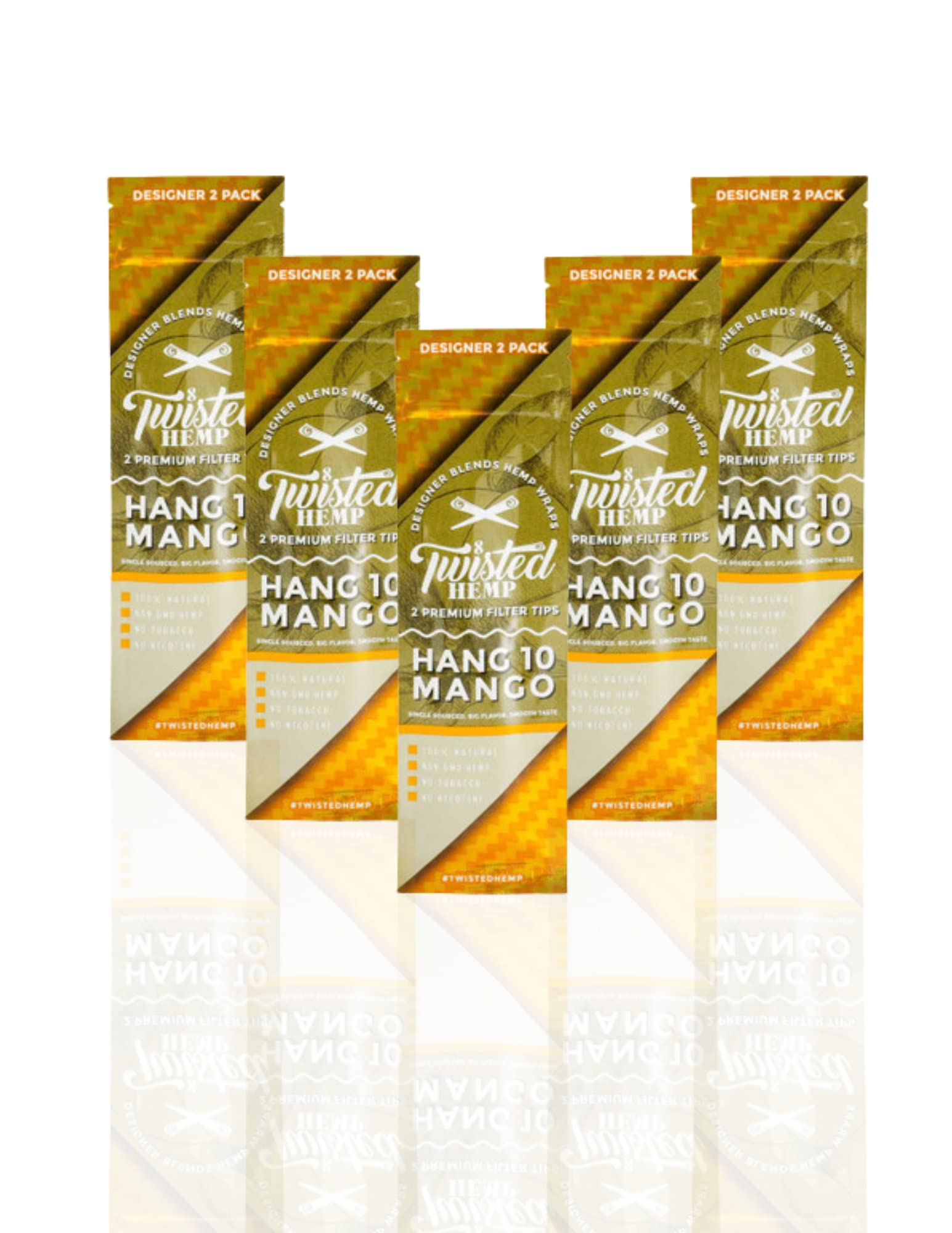 Twisted Hemp Designer Blends Premium Hemp Wraps Hang 10 Mango 2 Wraps Per Pouch (Pack of 5)