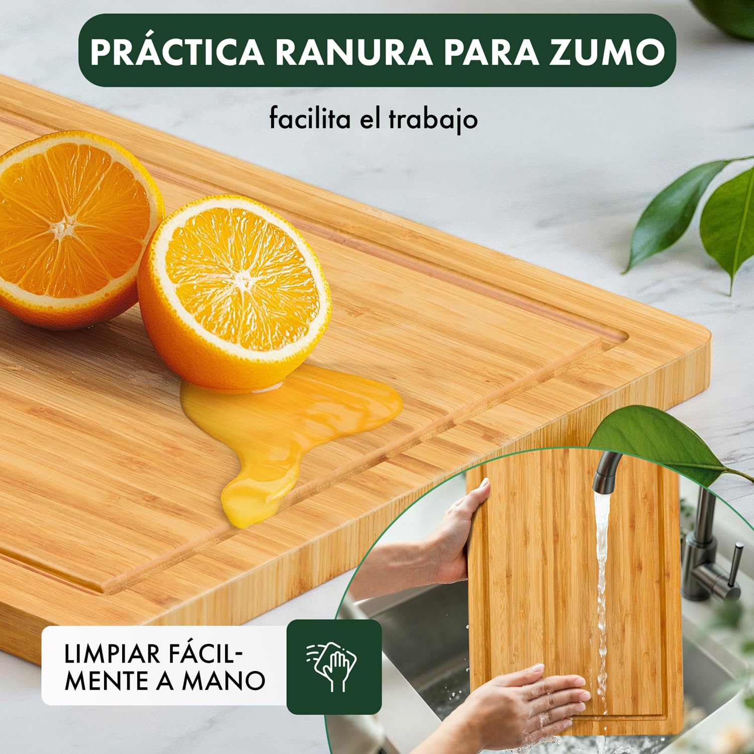 Blumtal Tabla De Cocina 100% Bambú - Tabla de Cortar de madera Resistente, Antiséptica, 43,5 x 29,5 cm