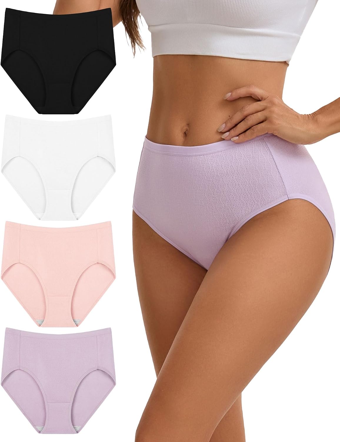 INNERSY Womens Underwear Cotton Panties for Women 4 Pack | High Waisted,Soft Ladies Briefs, Full Coverage,High Rise,Moisture Wicking,Breathable Skin-friendly,Double-Layer Cotton Crotch