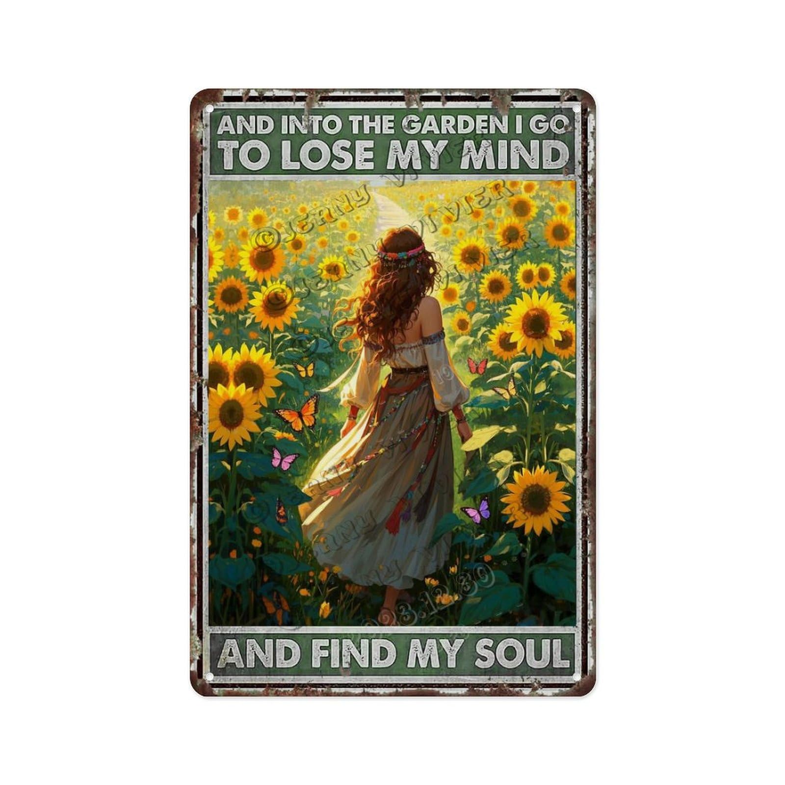 Boho Farmhouse Garden Sign 12x16 Inch And Into The Garden I Lose My Mind And Find My Soul Rustic Vintage Tin Sign for Porch, Greenhouse, Patio, Gift for Gardeners and Nature Lovers