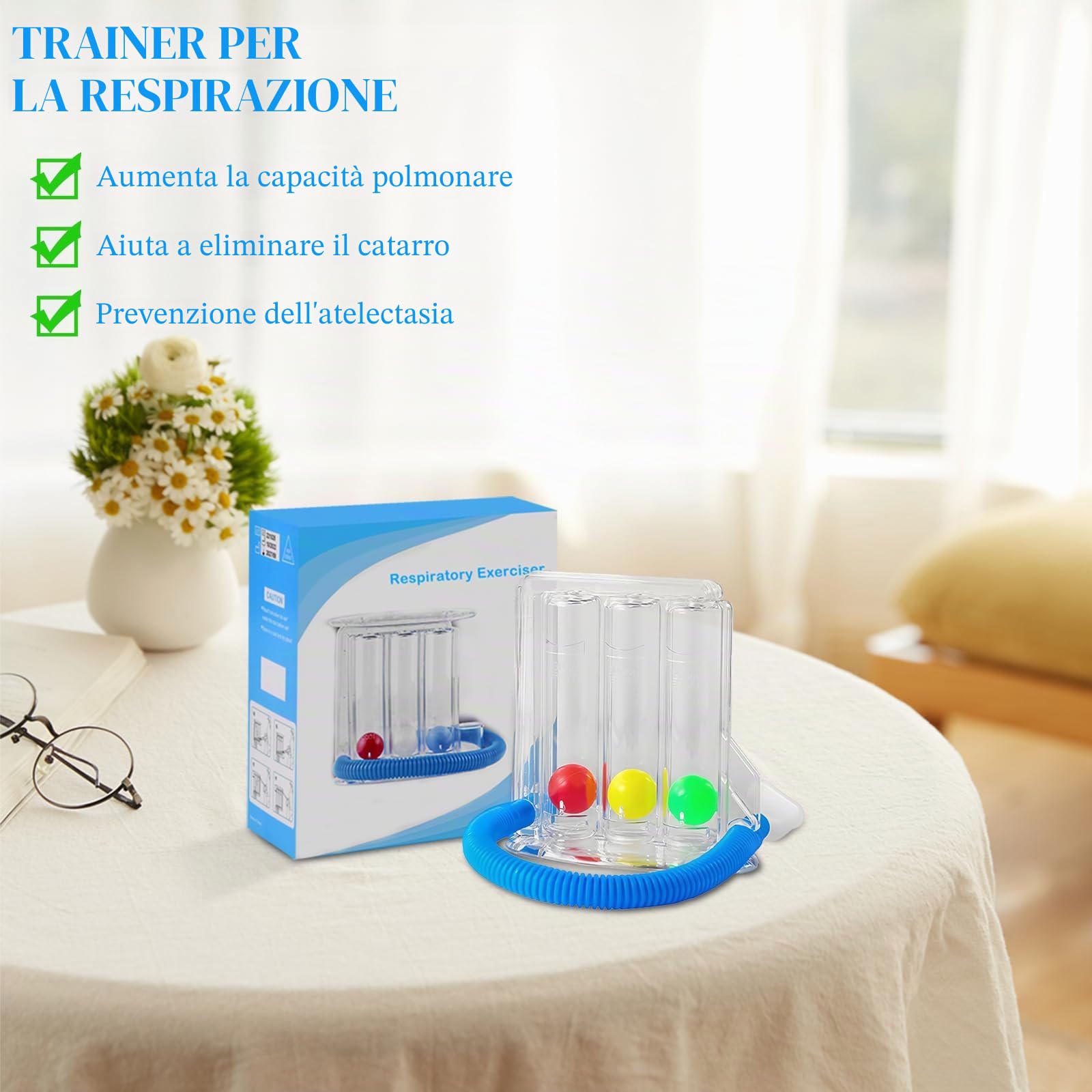 Respiprogram, Ginnastica Respiratoria, l'allenatore respiratorio e l'allenatore polmonare, Migliora la ventilazione Dispositivo di esercizio respiro profondo (600~1200 CC)