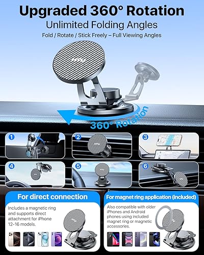 Miniatura 5 de HTU Soporte magnético para teléfono MagSafe (parabrisas+ventilación+tablero), soporte magnético para teléfono celular, accesorios de automóvil,