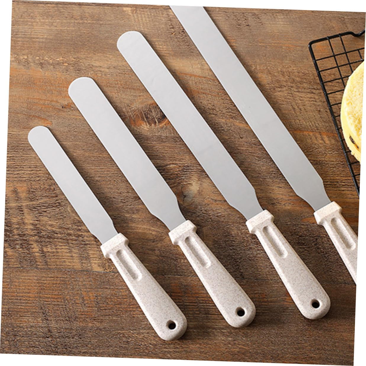 3pcs Cake Baking Spatula Set, Wheat Straw Scraper Stainless Steel