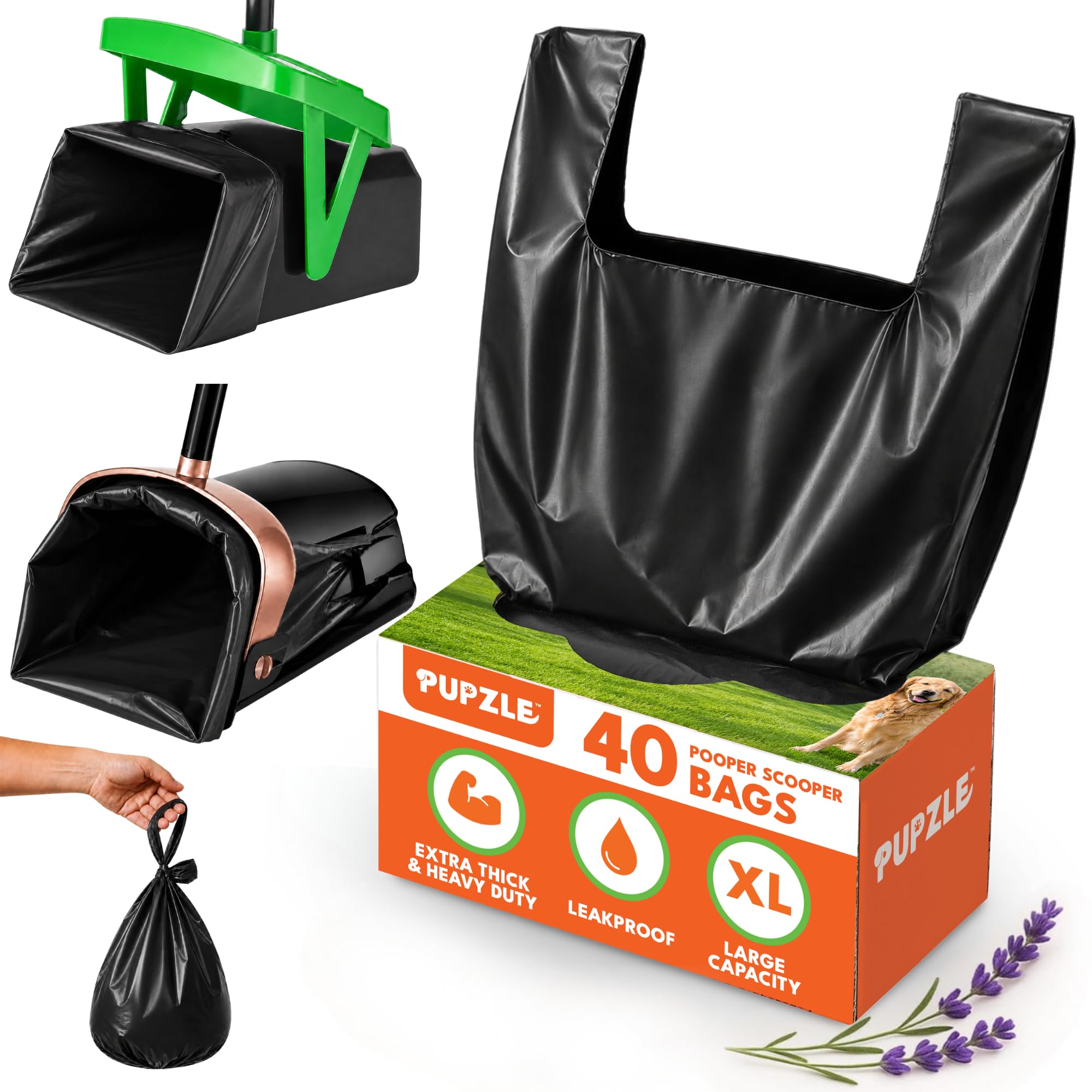 Pupzle Pooper Scooper Bags Fits MXF and Pupzle and TIMINGILA and Fusbunty Pooper Scooper, 40 Bags for Dog Poop Scoopers, Poop Scoop Bag Refill, Dog Scoop Waste Bag for Swivel Bin and Rake