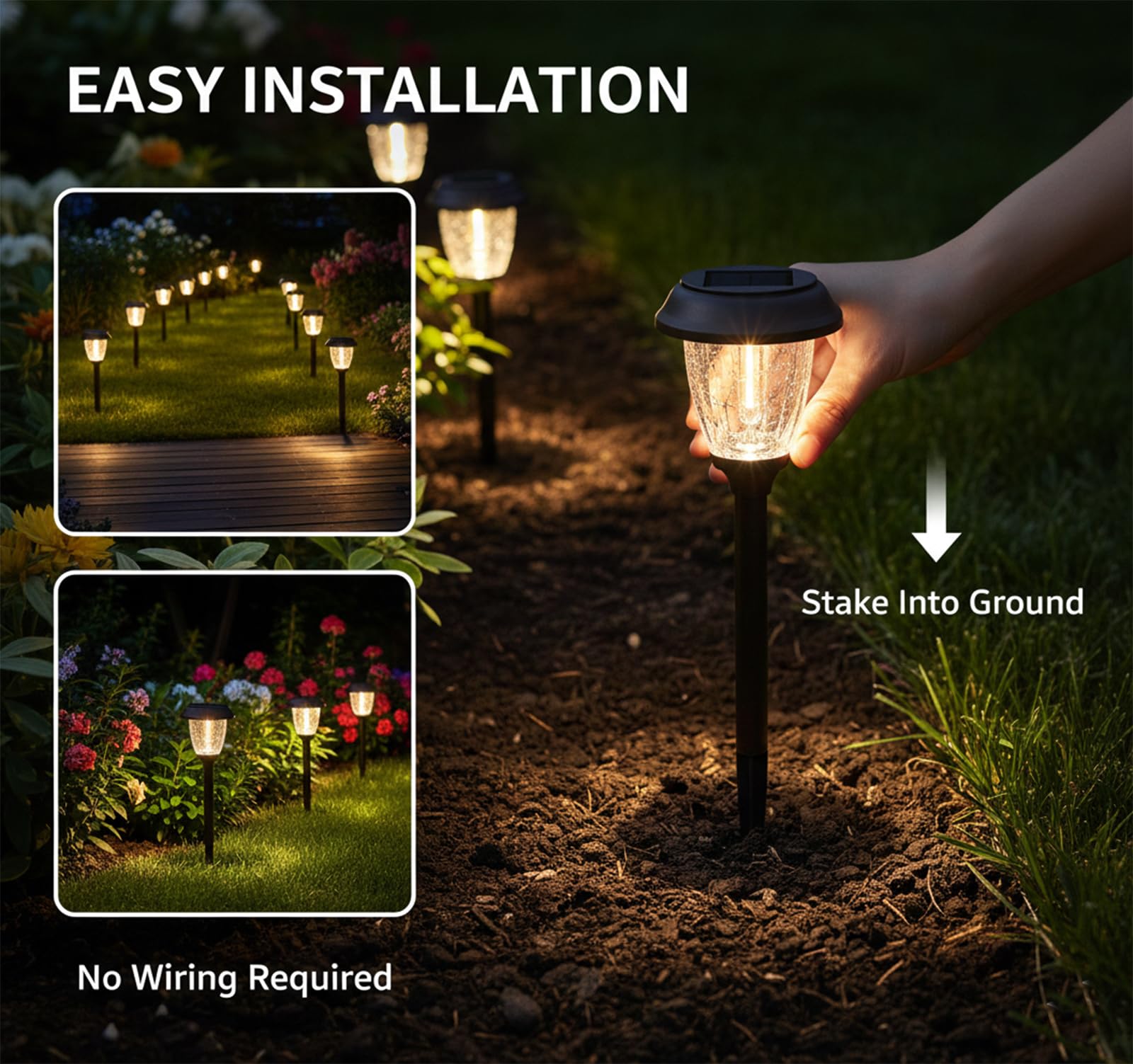 XMCOSY+ Solar-Wegeleuchten – 6 Stück Gartenleuchten Solar Powered Wasserdicht IP65, 10/25 LM Warmweiß LED Bubble Glass Auto On/Off, Solarleuchten Außen Dekorativ für Hofweg Auffahrt Gehweg Rasen