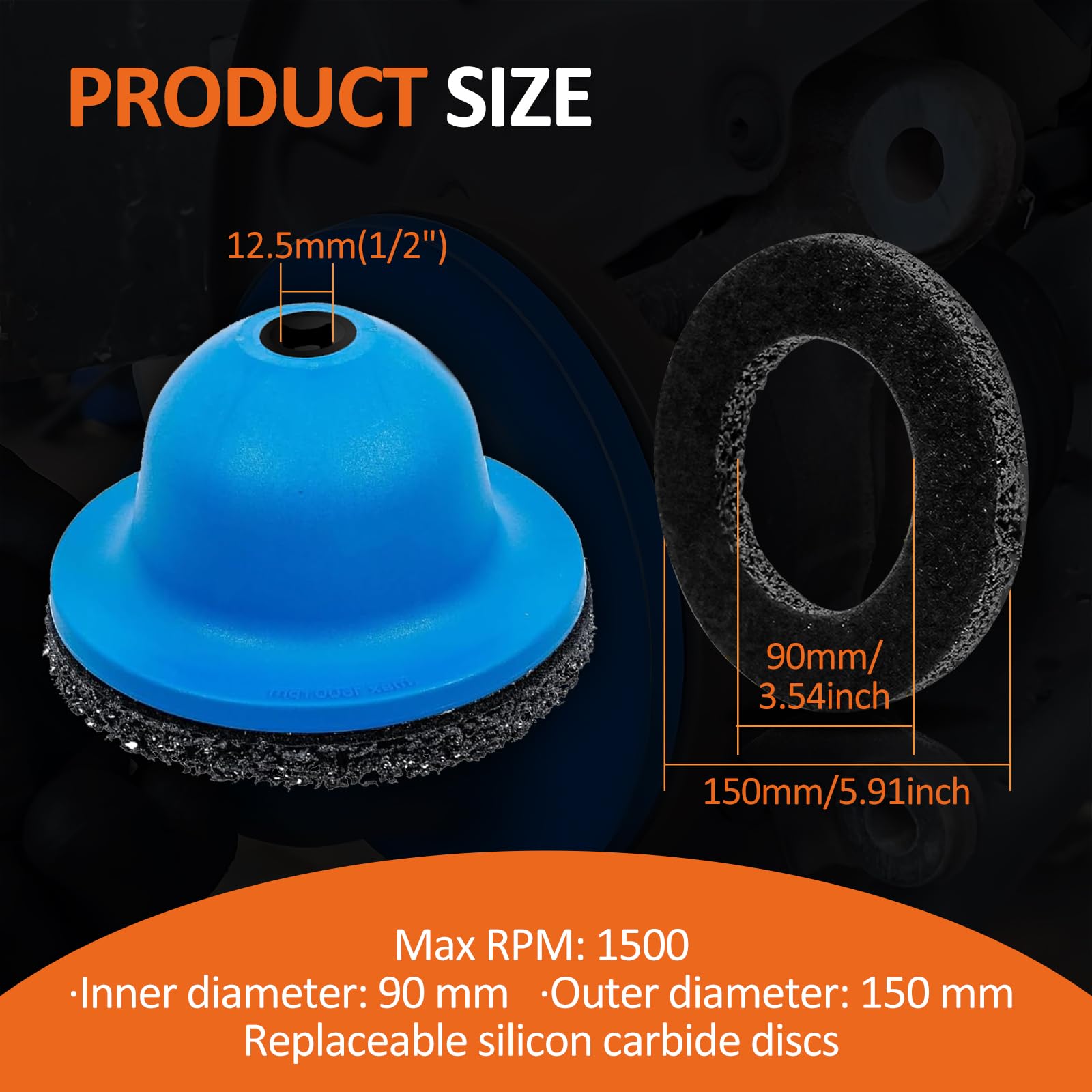 APAKA Smerigliatrice per Mozzo Ruota Auto, Pulitore Mozzo Ruota, Interno 90 mm Esterno 150 mm, per Cambio Pneumatici, Rimozione della Ruggine, Pulizia Mozzi, Carburo di Silicio, Azionamento da 1/2"