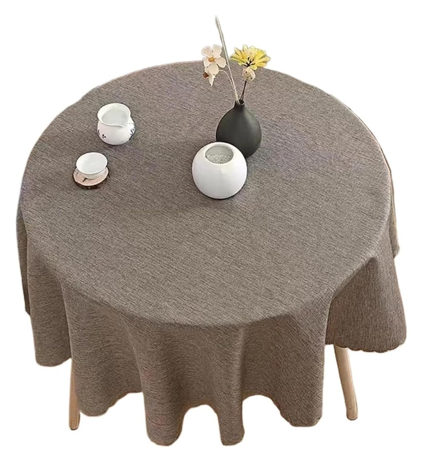 Tablecloth Round Tablecloth Cotton Linen Multicolor 90-180 Cm(Khaki,90cm)