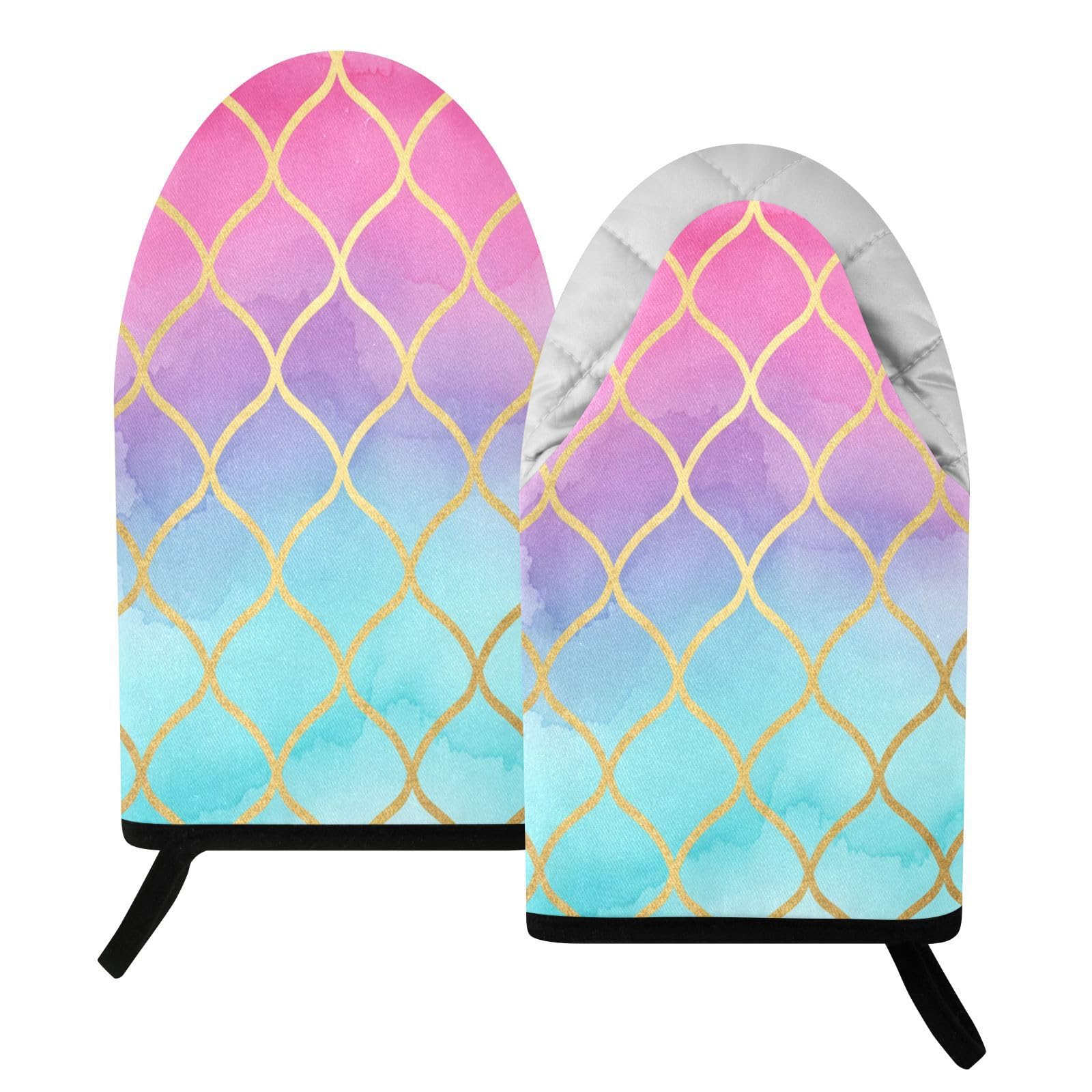 BURSTDDY Colored Fish Scales Oven Mitt,Heat Resistant Kitchen Mitts for Cooking