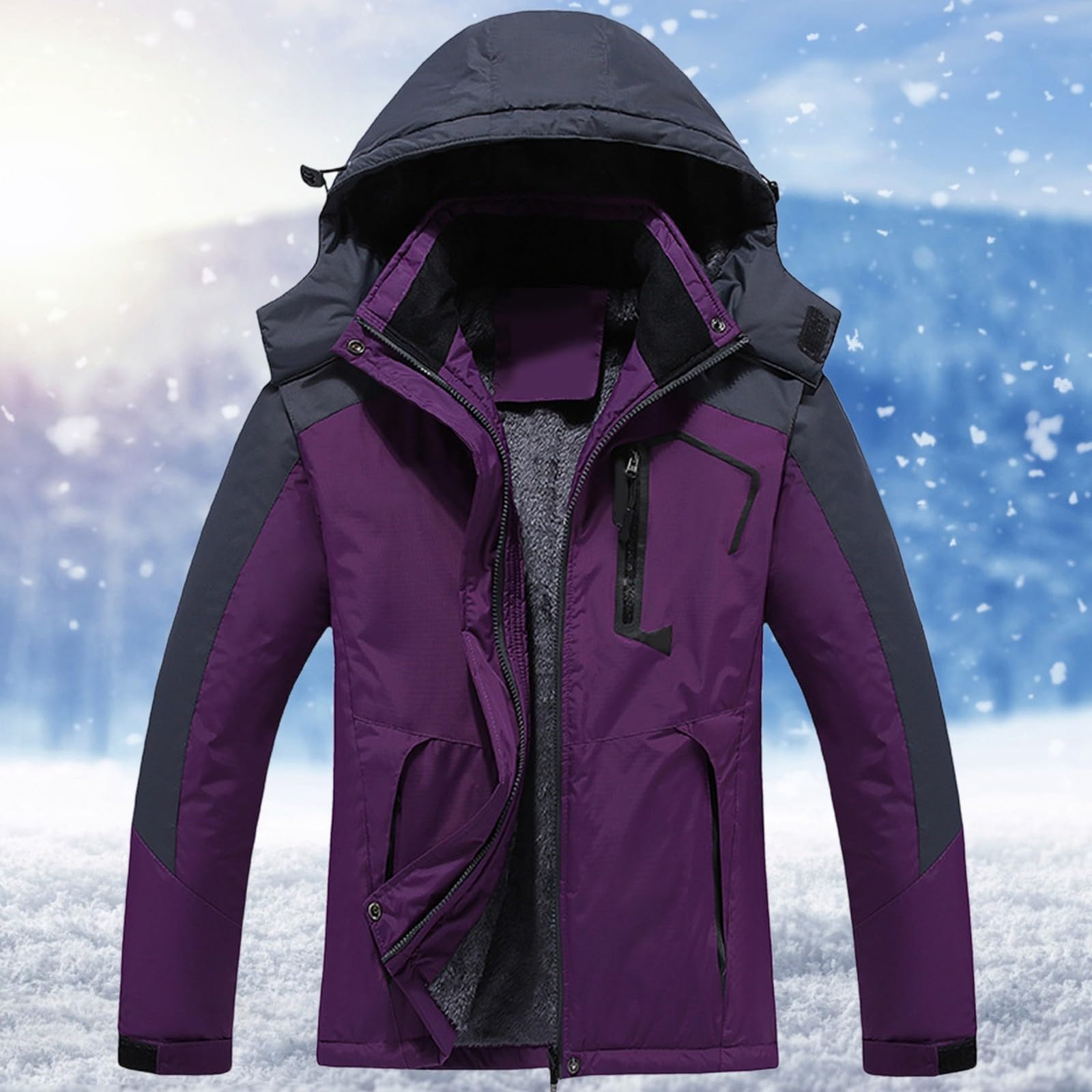 Winterjacke Herren Winddicht Outdoorjacke Fleece Mantel Warme Gefüttert Skijacke Schneejacke Camping Snowboard Parka Mit Abnehmbarer Kapuze Jacke Outdoor Snowboardjacke