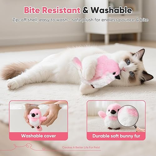 Miniatura 3 de Petbobi Juguetes para gatos que aletean el pájaro  Gorrión realista Chirp Tweet Juguete interactivo para gatos con hierba gatera, juguetes