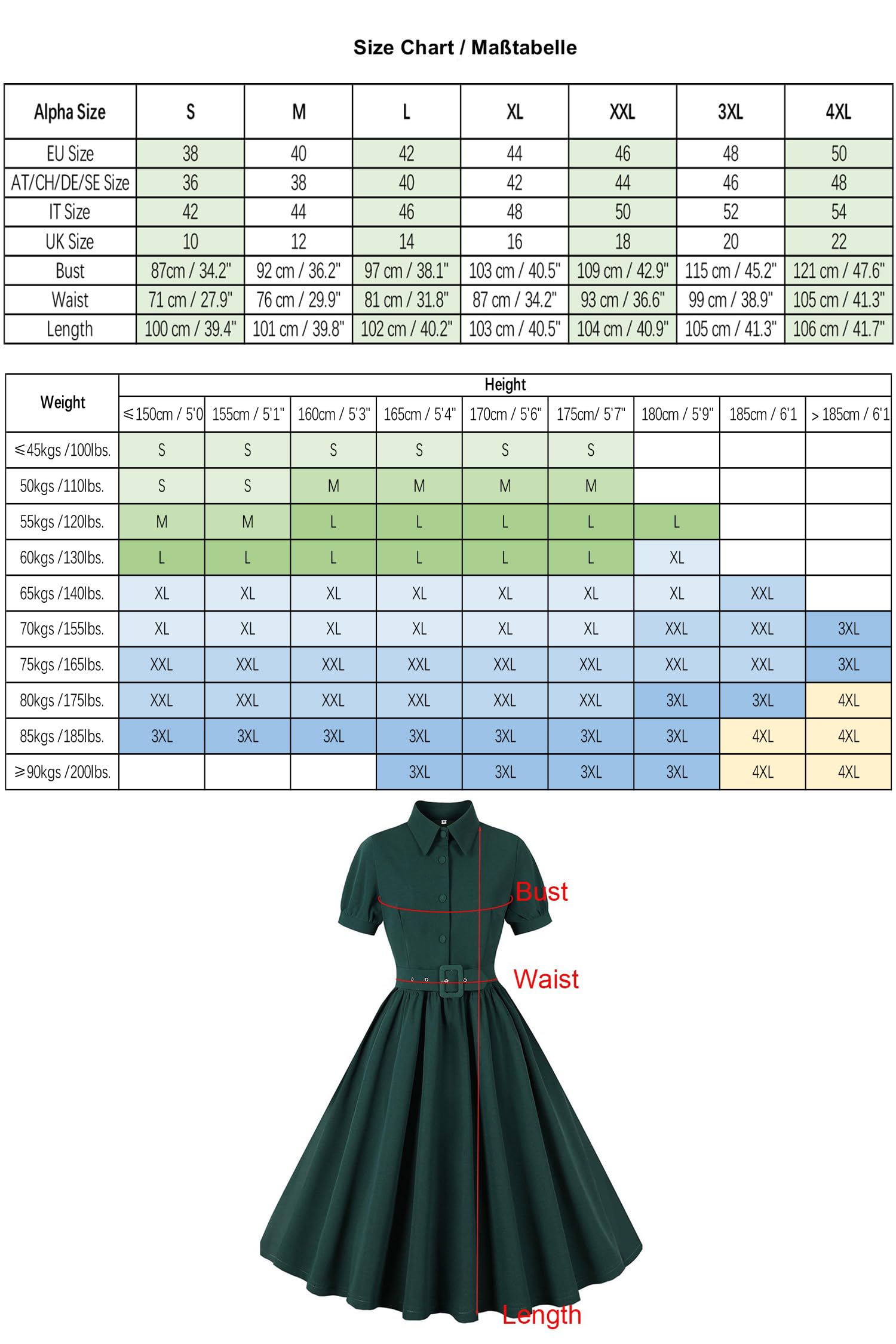 AXOE Donna Vestito retrò Anni 50 con Cintura per Cerimonie e Casual