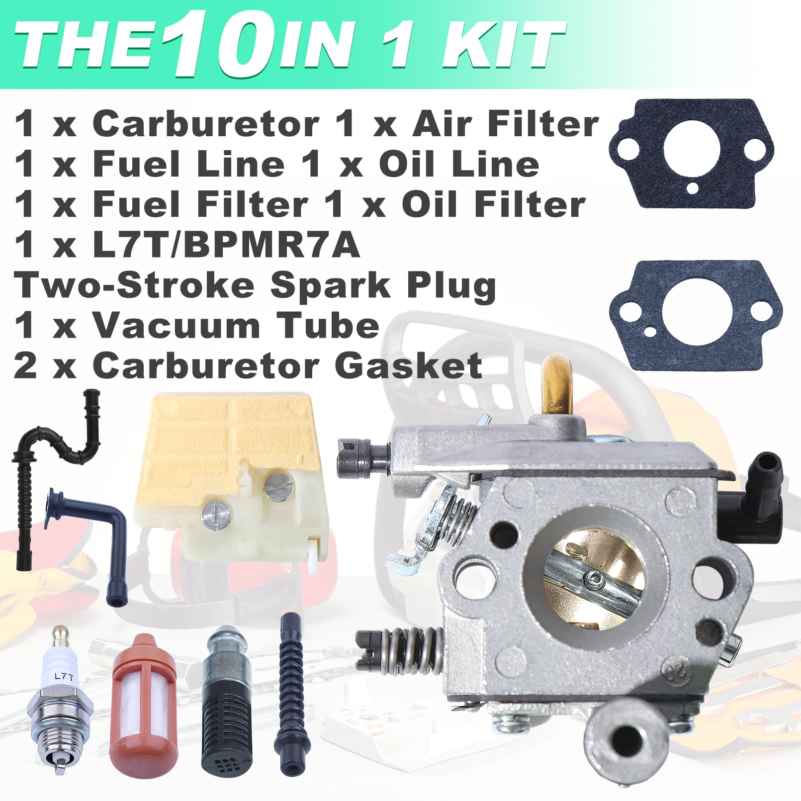 Adefol Kit carburatore filtro per Stihl 024, 026, MS240, MS260, 024AV, 024S motosega con filtro aria, filtro carburatore, guarnizione carburatore, sostituzione 1121 120 0611