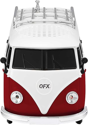 QFX Altavoz Bluetooth 1961 Retro Mini Bus, altavoz de 2 pulgadas, enlace manos libres, micrófono incorporado, radio FM y luces LED de fiesta, azul -