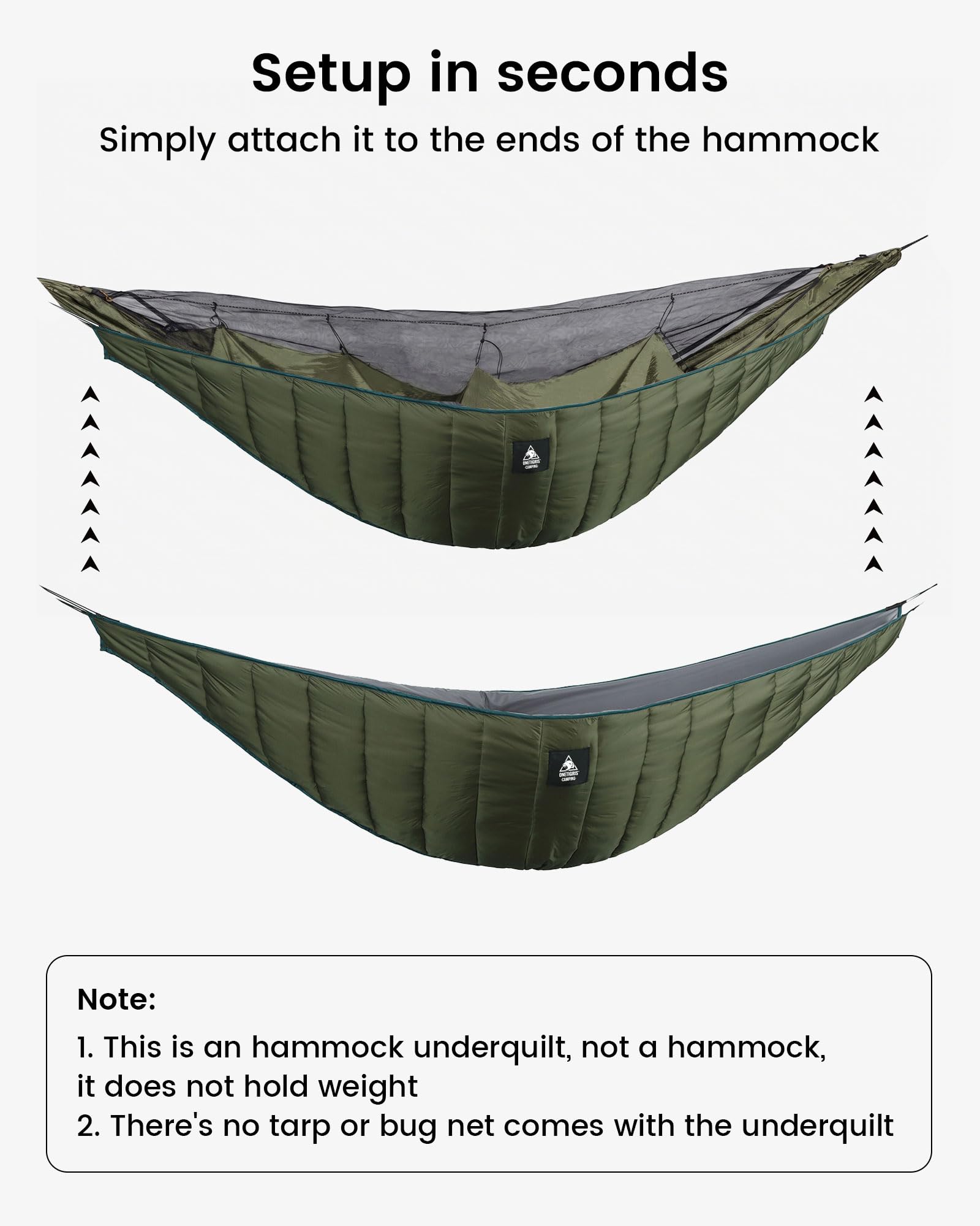 OneTigris, edredón para hamaca, ligero, diseño de longitud completa, hamaca para acampar, senderismo, excursionismo., Unisex, Hammock Underblanket, OD Green - 2-3 Season