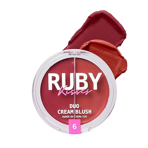 Ruby Kisses Rubor en crema dúo, suave, de aspecto natural, de larga duración para mejillas, labios y ojos, construible y mezclable, infundido con té
