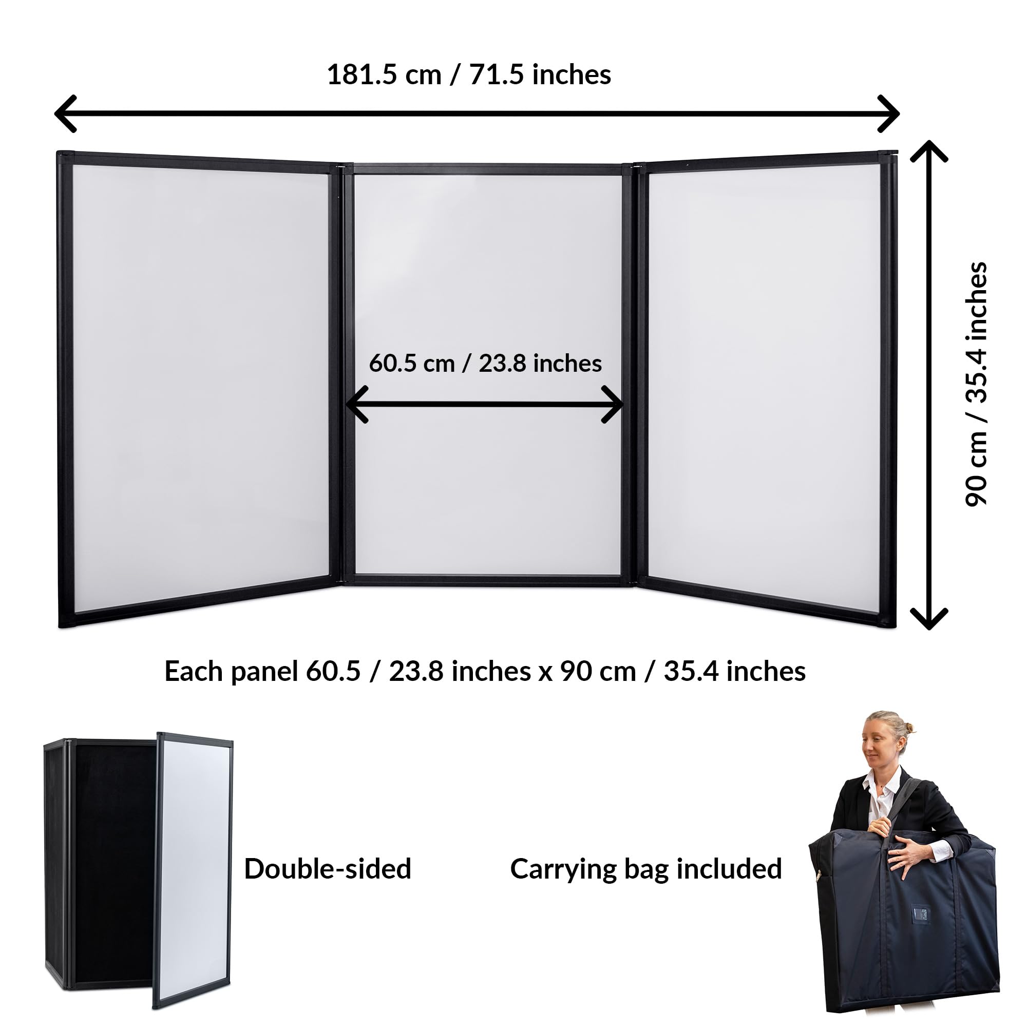 Tri-Fold-Panel-Display-Board | Magnetisches Whiteboard | Tri-Fold-Trockenlöschtafeln für Projekte | Mit Magneten, Radiergummi und Markern | Präsentationstafeln mit Tasche | Tri-Fold-Display-Board