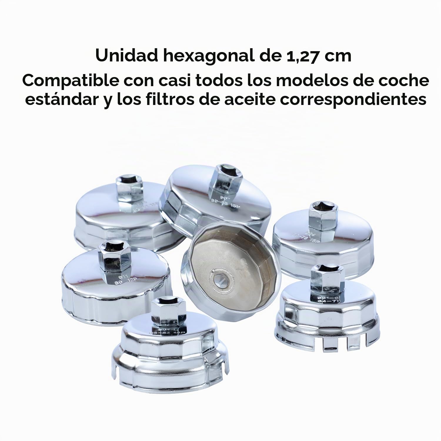 TOPWAY 35 PCs 1/2" Juego de Vasos para Llaves de Filtro de Aceite con 2 Esposas Tipo de Llave de Filtro de Aceite de Ajustable y Llave, Acero Inoxidable, para Reparación de Automática