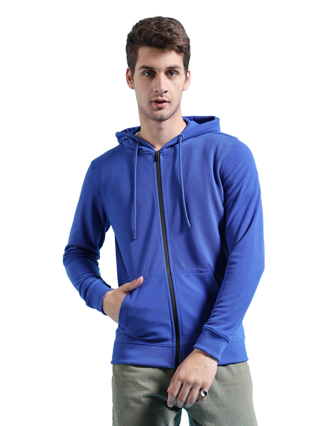 the indian garage co Men Regular Fit Self Design Front Open Hooded Sweatshirt-picture-16