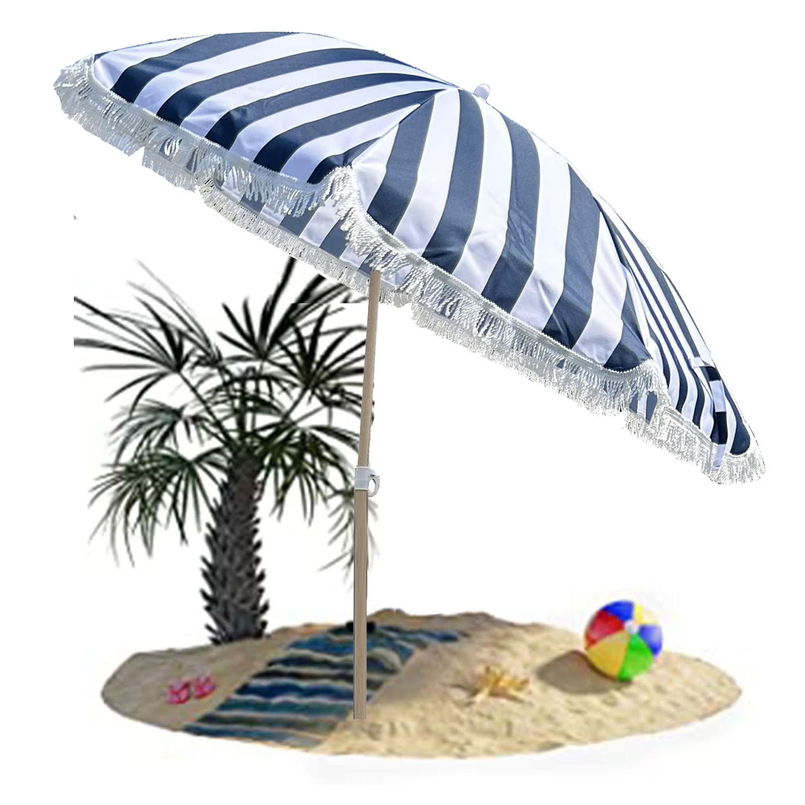 Parasol de avec franges rétro et canopée de polyester octogonale - 7
