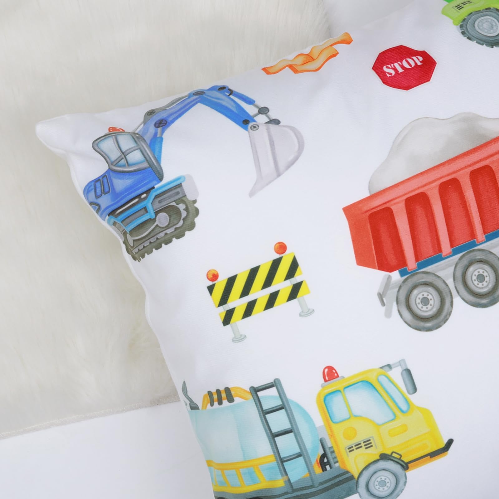 Federe Cuscini Bambini Bonhause 45x45 Cm - Set Di 4 Con Camion Giocattolo - Morbido Peluche Per Divano E Camera Letto - 2