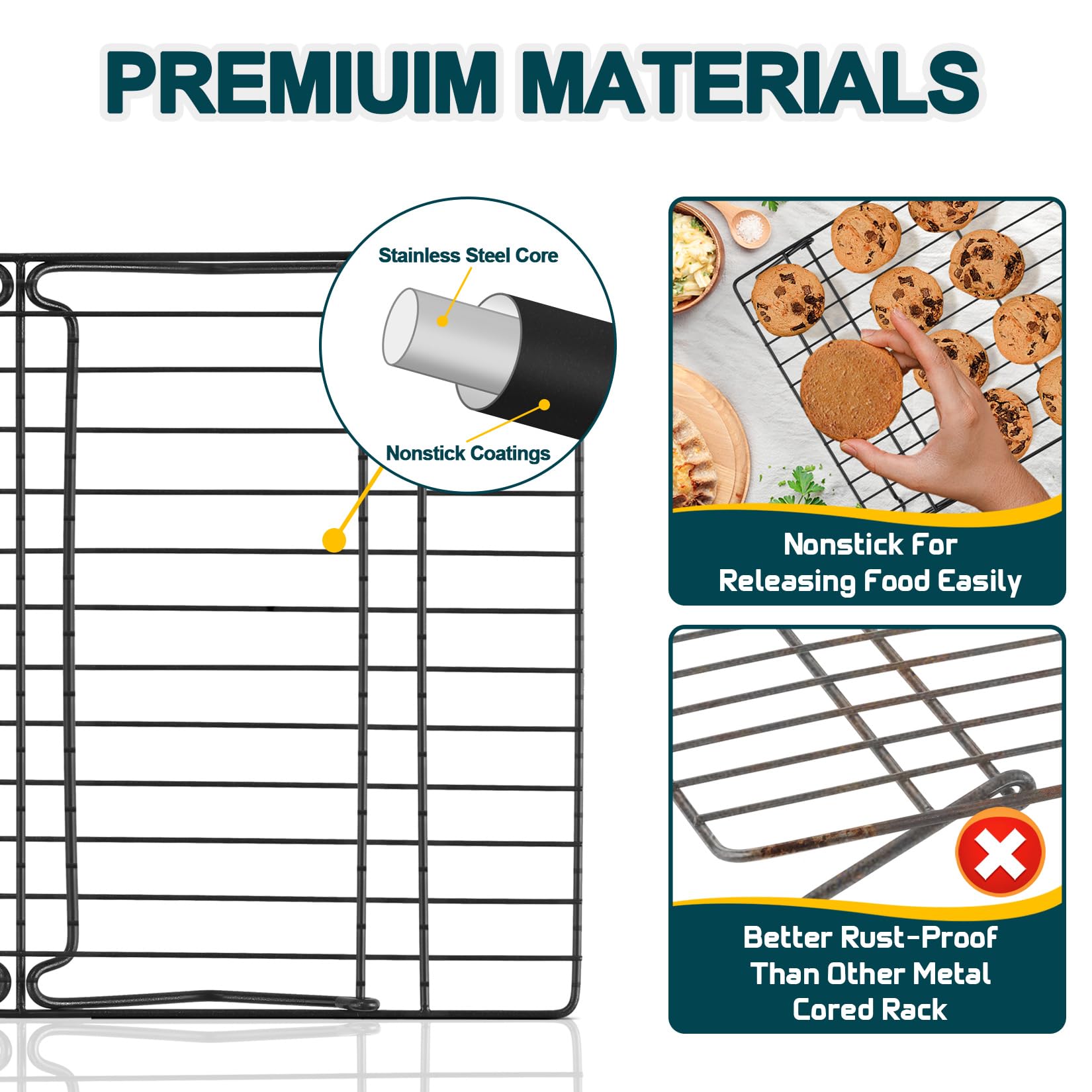 P&P CHEF - Juego de estantes de refrigeración antiadherentes de 5 niveles, apilables, para asar y cocinar, apto para horno y fácil de limpiar, núcleo de acero inoxidable y duradero, 15 x 10 pulgadas,