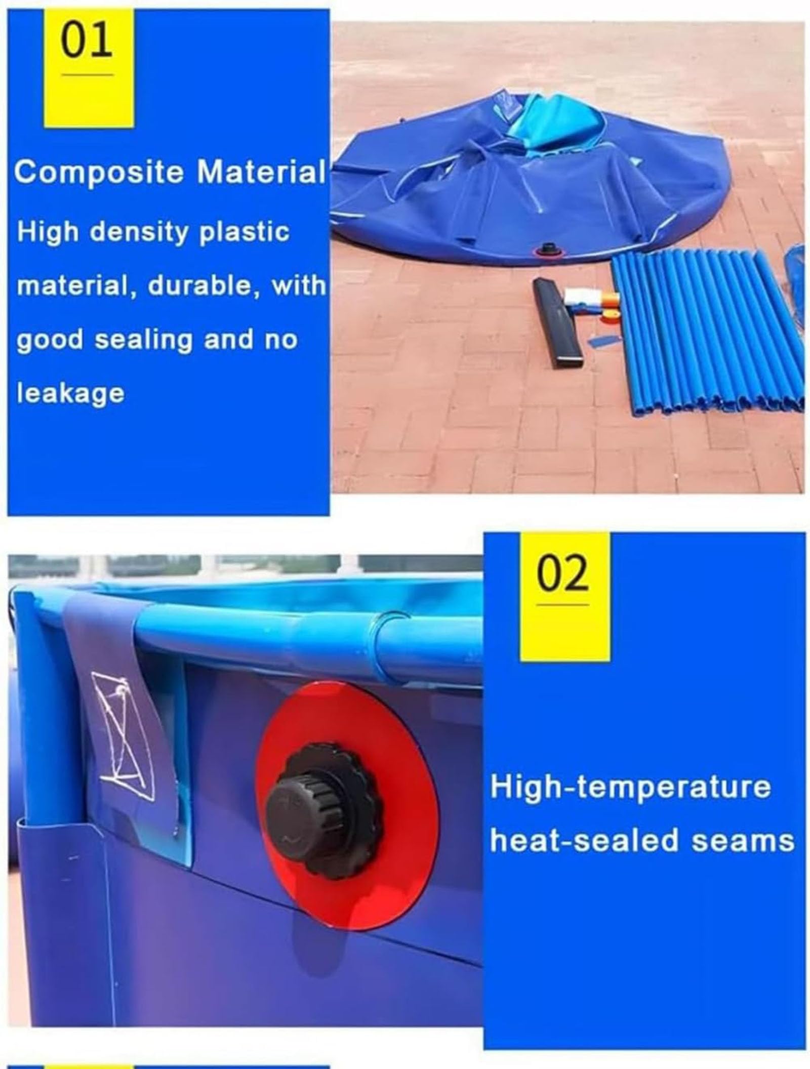Aquarium en PVC avec vanne de vidange - 2 x 1 mètre, Aquarium temporaire adapté aux carpes koï, aux thons Rouges et aux Poissons d'eau salée - matériau en Toile, Bleu, idéal pour Une utilisa