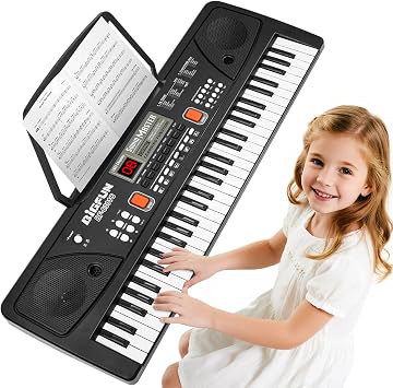 Kids Piano Keyboard 61 Keys with Microphone Muisc Stand LED Display, Black | Electronic Music Toy for Beginners with AUX In, Birthday Xmas Gift for Boys and Girls Ages 3-9