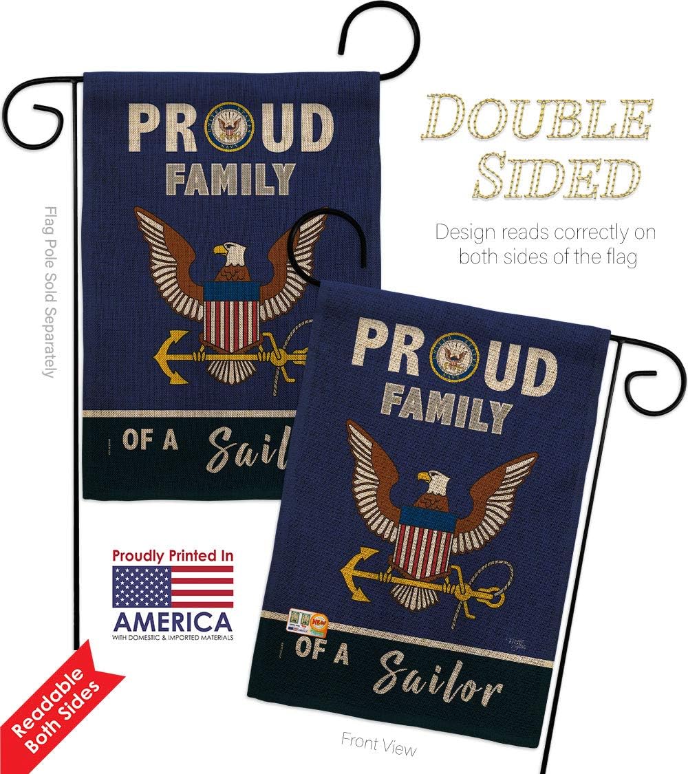 Breeze Decor Proud Family Sailor Burlap Garden Flag 2pcs Pack Armed Forces Navy USN Seabee United State American Military Veteran Retire Official House Banner Small Yard Gift Double-Sided, Made In USA