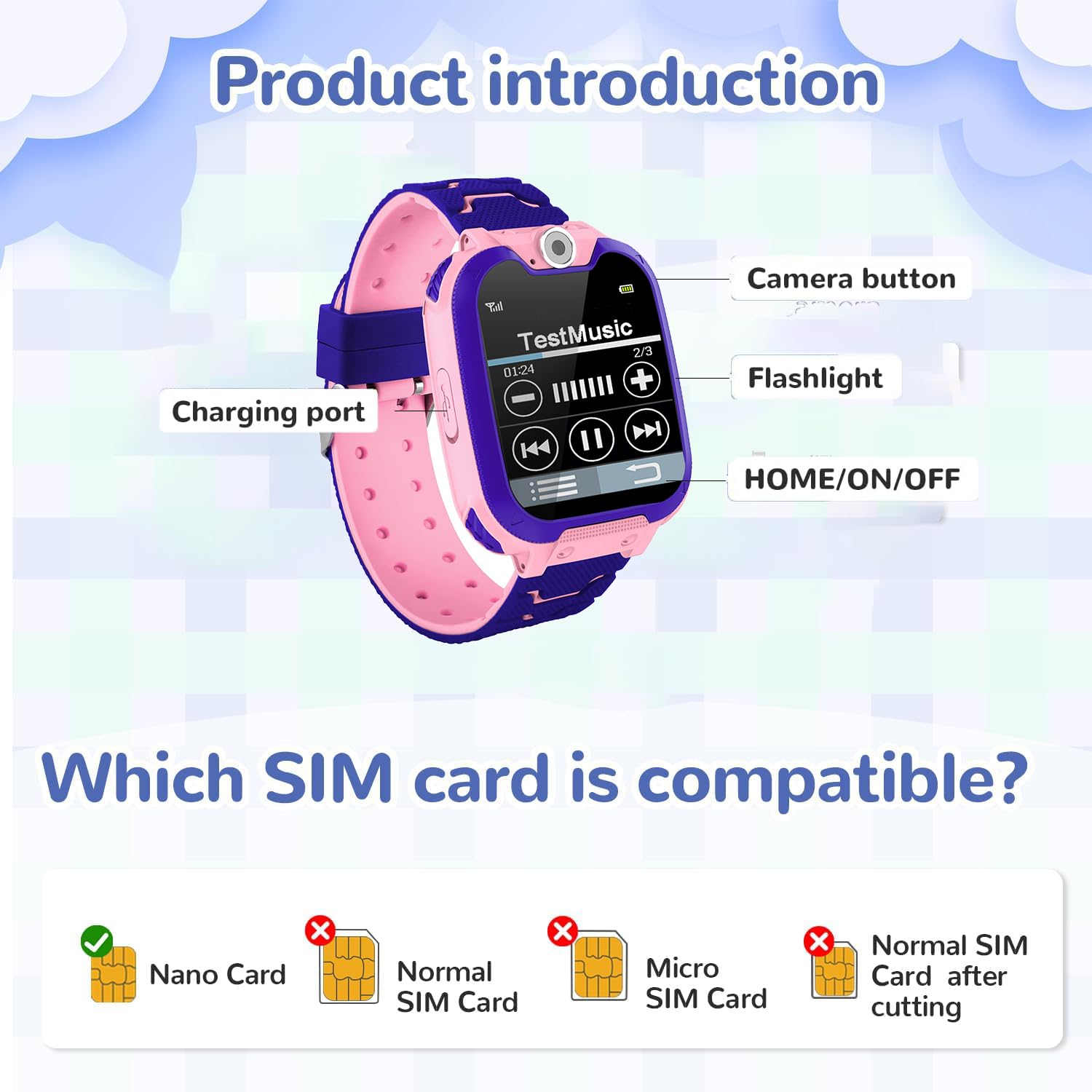 JUMWING Smartwatch per Bambini,Orologio Smartwatch con Chiamata SOS, Fotocamere, Musicale, Torcia, Sveglia, Giocattoli educativi, Regalo per Ragazzi e Ragazze (Rosa)