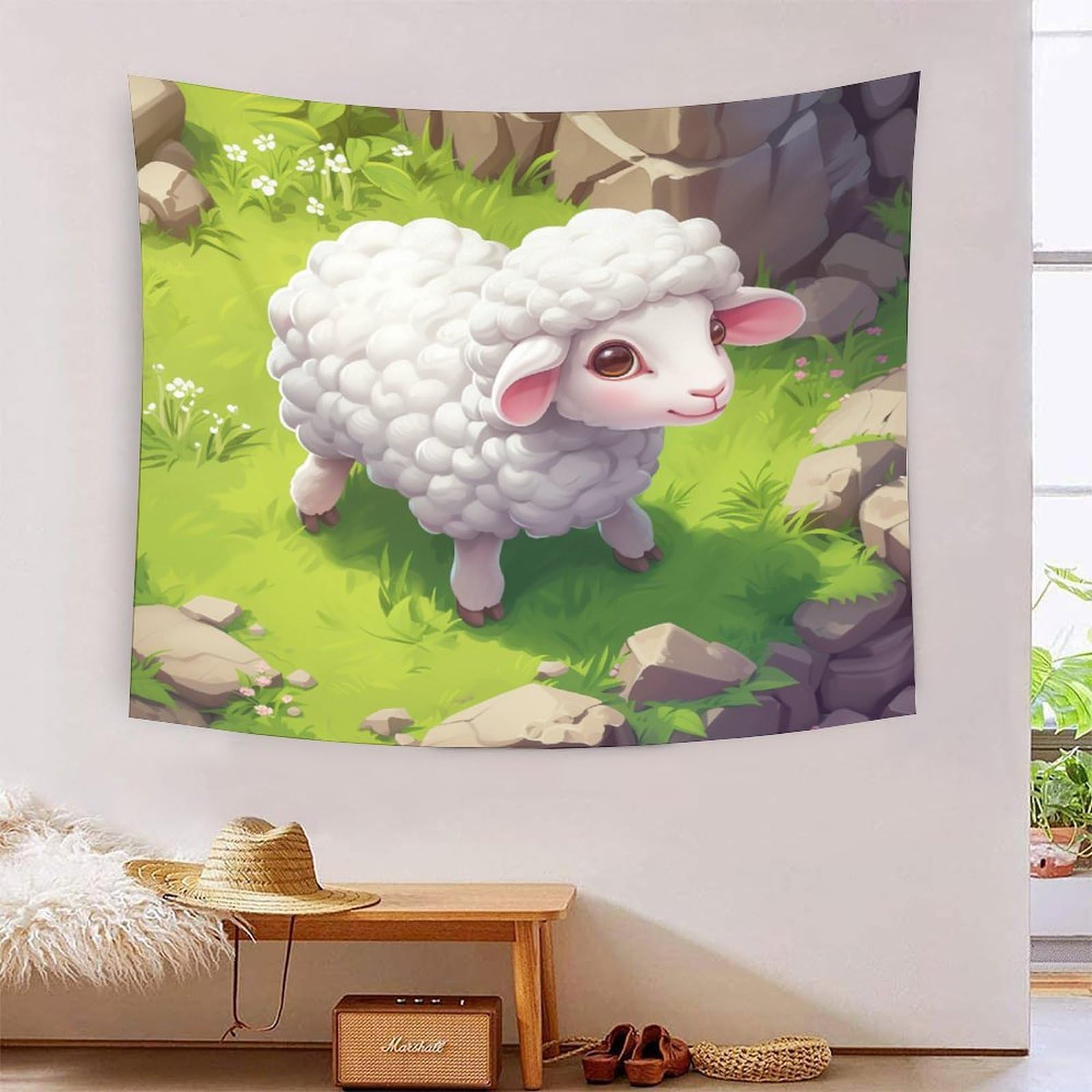 Tapisserie murale mouton 3D en polyester de 150 cm - 7