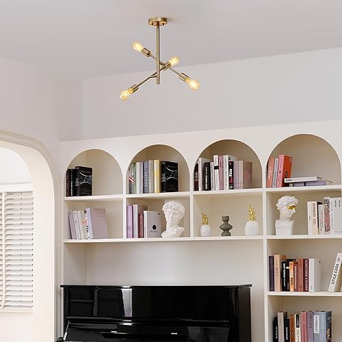 Miniatura 3 de GLOBE 66000073 66000073 - Lámpara de techo con brazo ajustable de montaje semiempotrado de 4 luces, latón mate, brazos giratorios, accesorios de