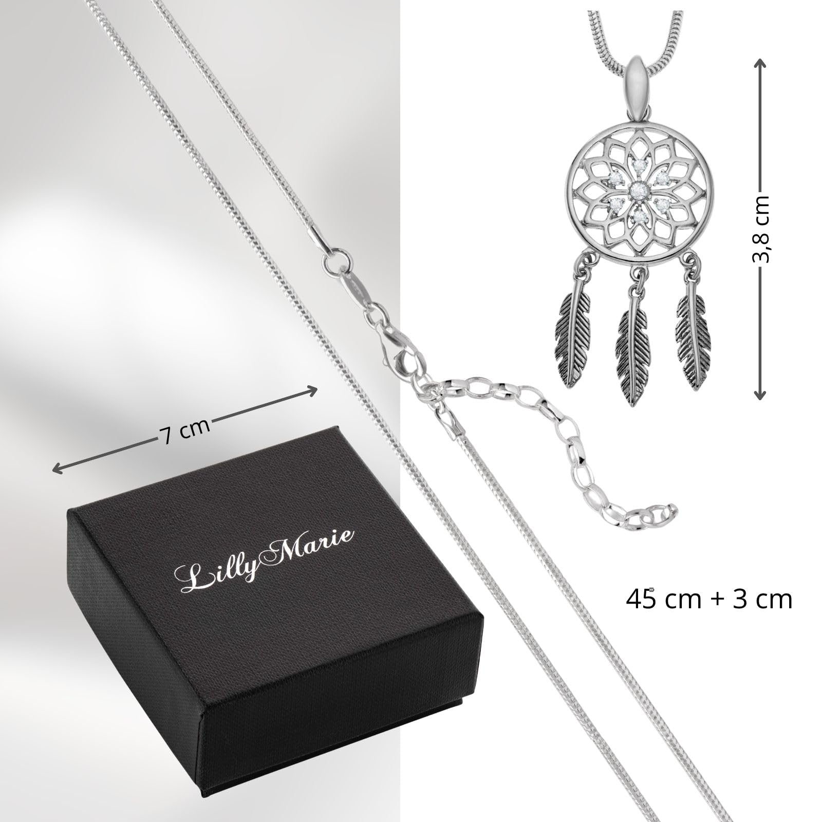 LillyMarie Collar Con Péndulo Atrapasueños De Plata De Primera Calidad Con Longitud Ajustable
