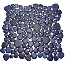 5 Sheets Pebble Ceramic Tiles, 12" x 12", Dark Blur