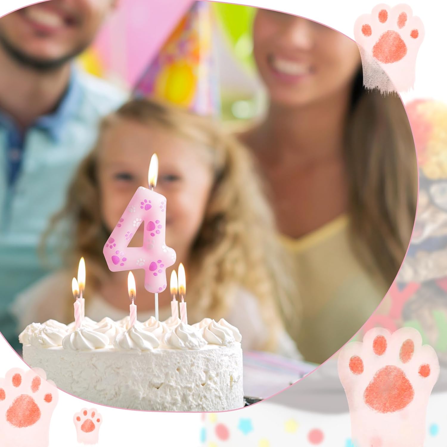 Cat & Dog Number 4 Candle, Pink Numbers 4 Birthday Candle Paw for Cake Topper, Cute Animal Print Party Decoration for Pet Theme Pet Lovers Birthdays Anniversary Celebrations Supplies image 5